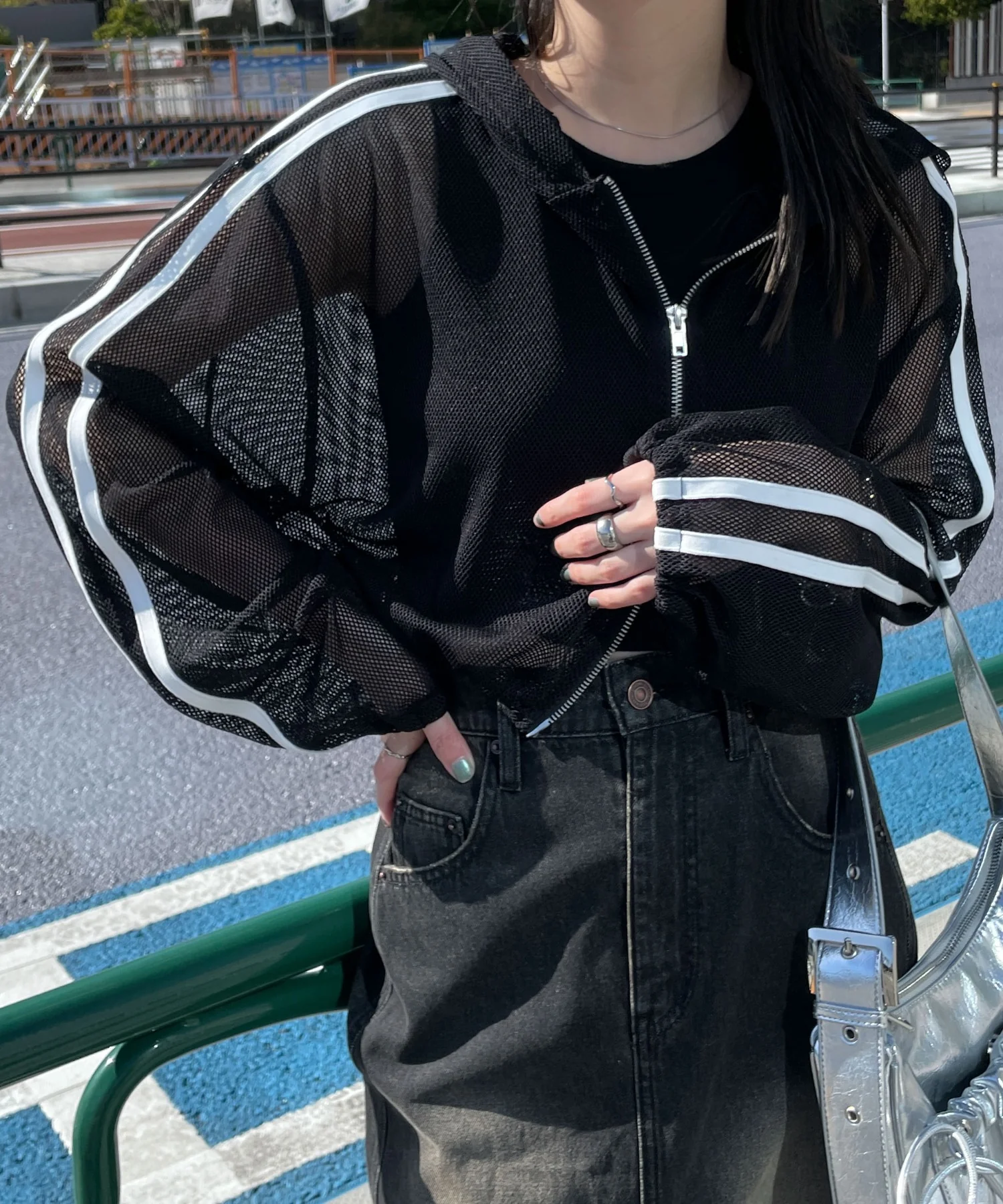 Wジップラインメッシュパーカー - Image 12