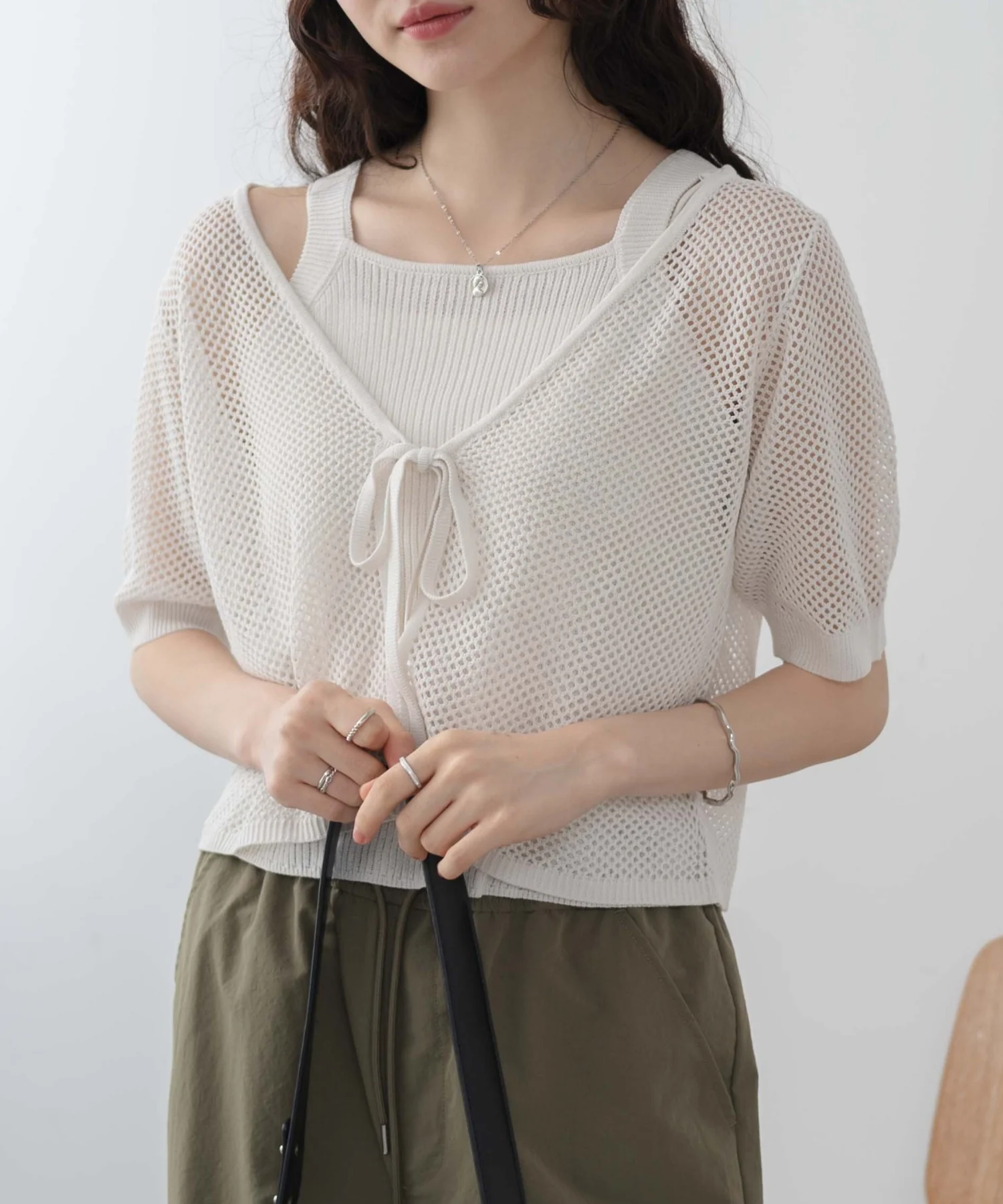 半袖メッシュアンサンブルカーデ - Image 14