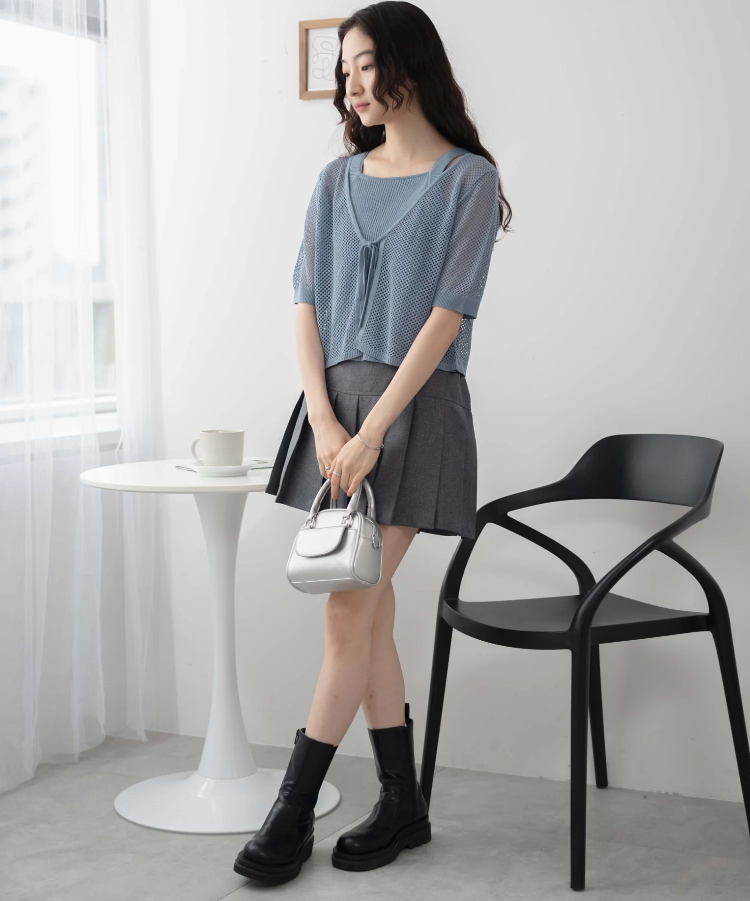 半袖メッシュアンサンブルカーデ - Image 8