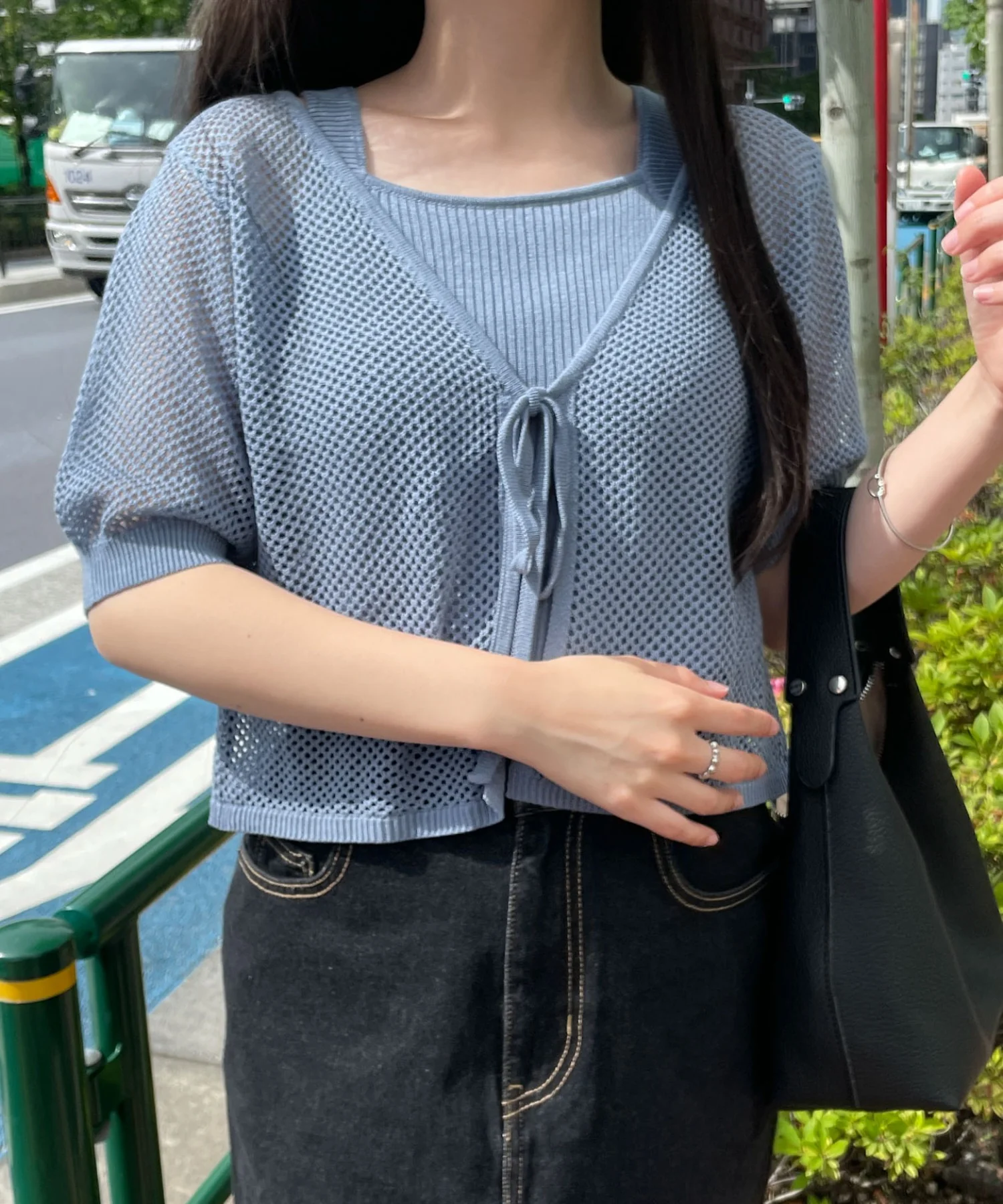 半袖メッシュアンサンブルカーデ - Image 9