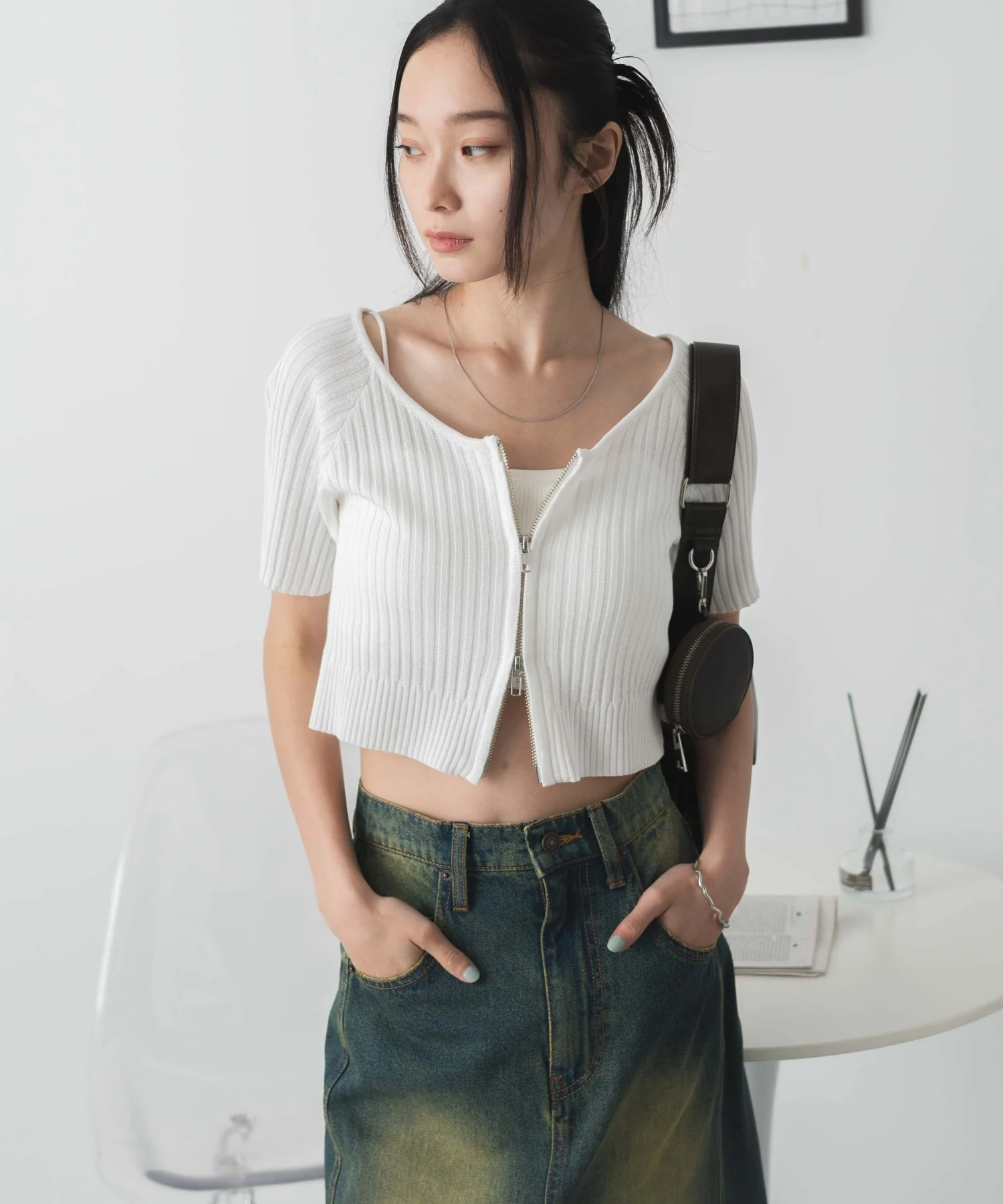 ダブルジップオフショルニットトップス - Image 10