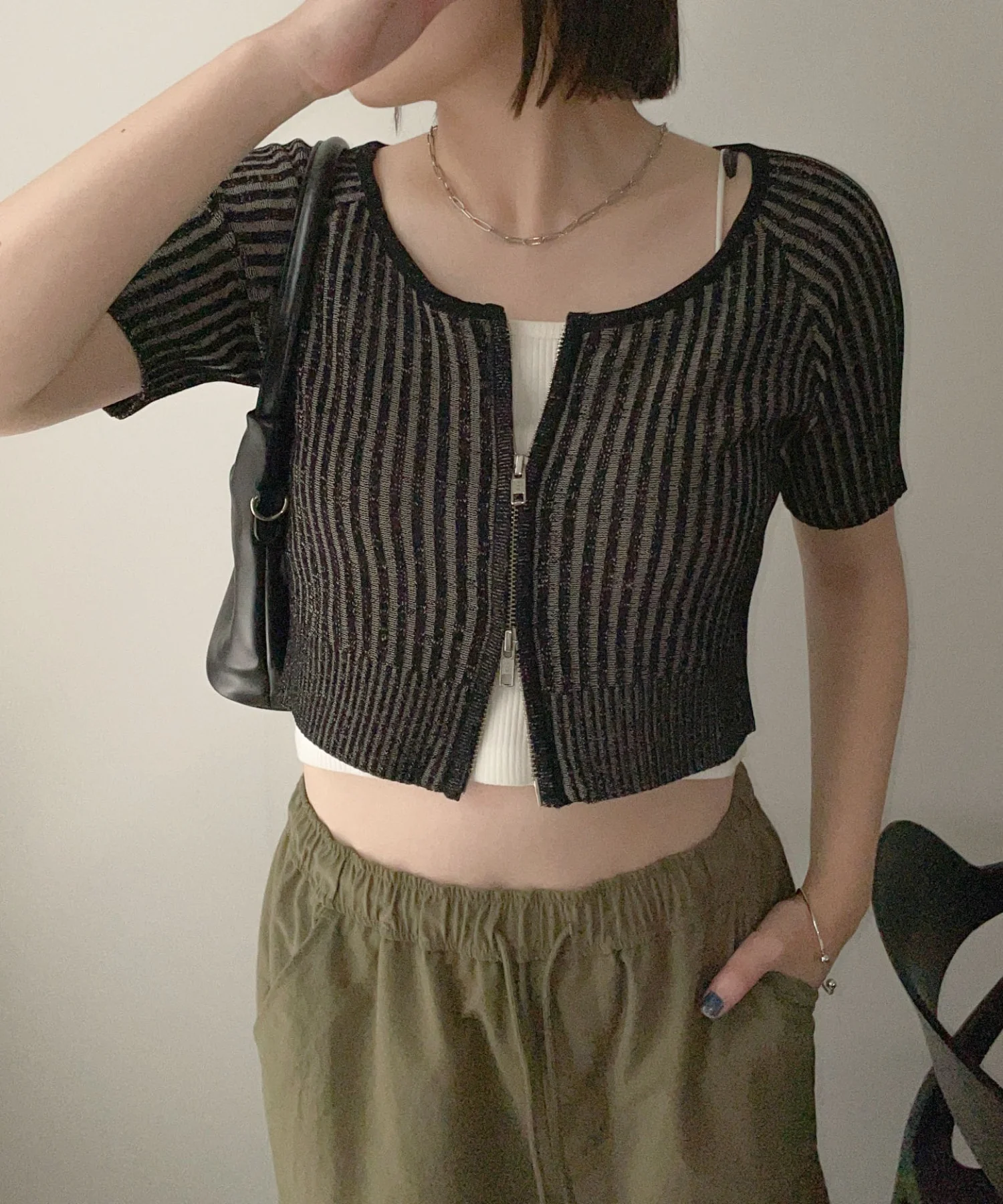 ダブルジップオフショルニットトップス - Image 13