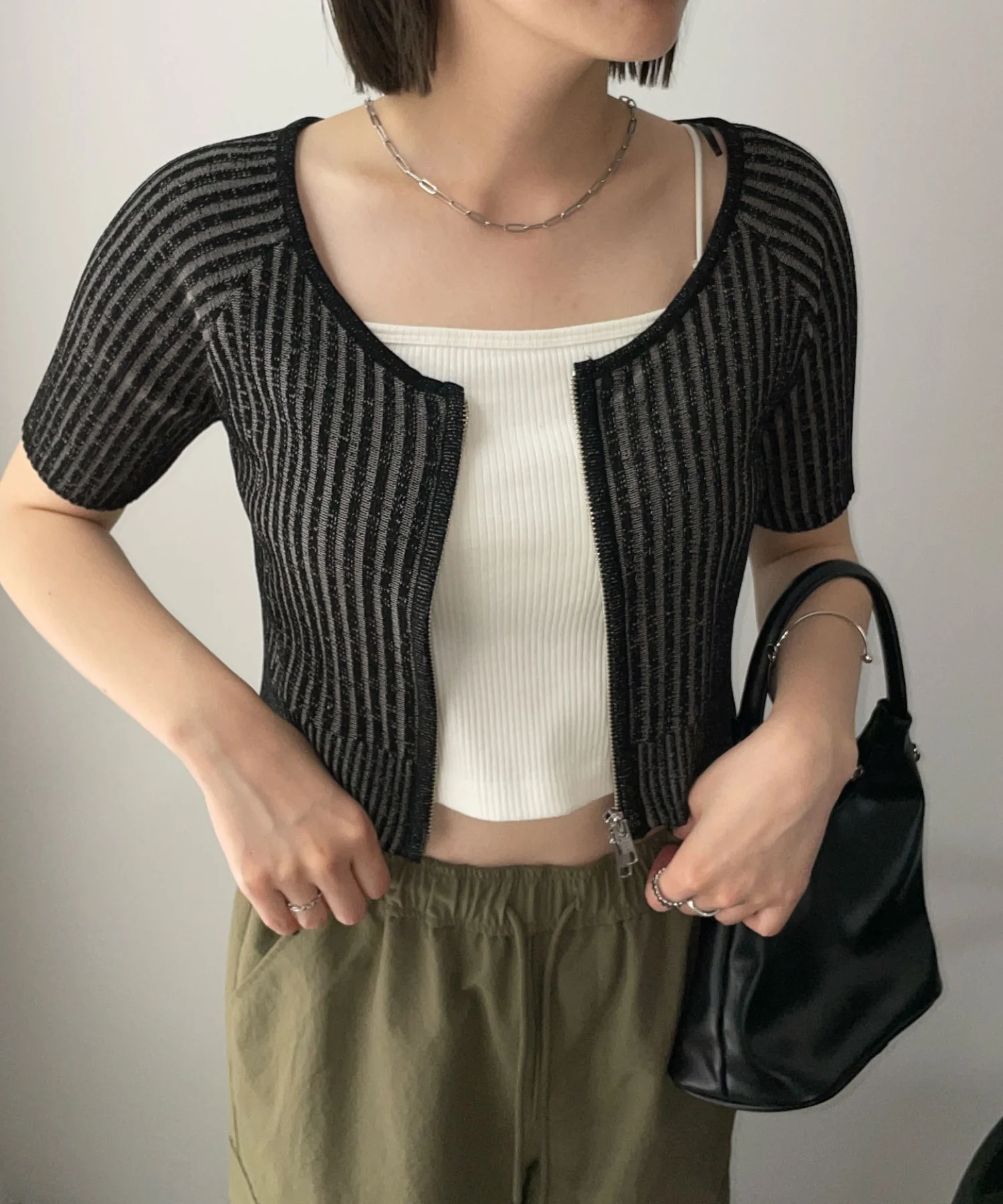 ダブルジップオフショルニットトップス - Image 15