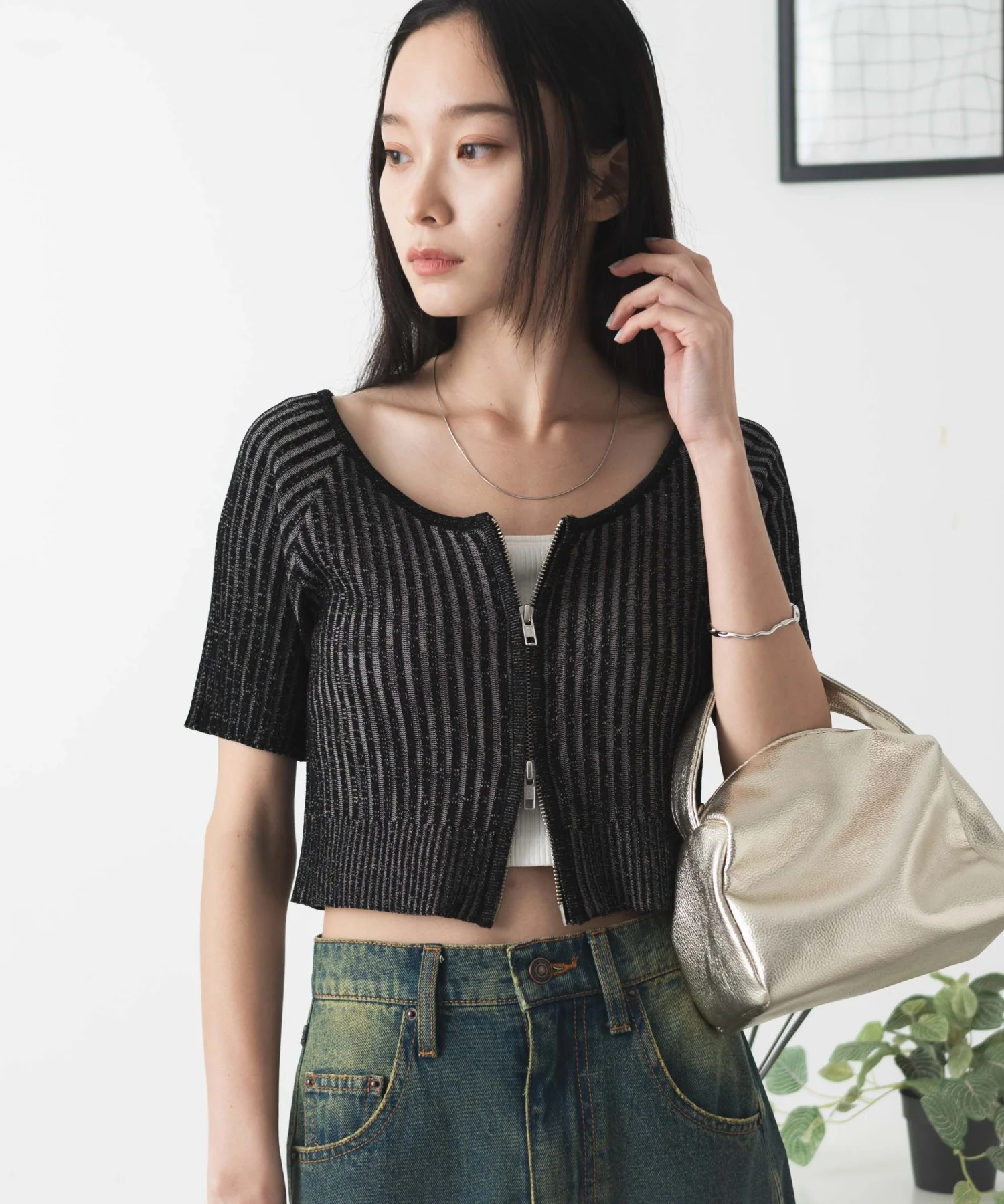 ダブルジップオフショルニットトップス - Image 18