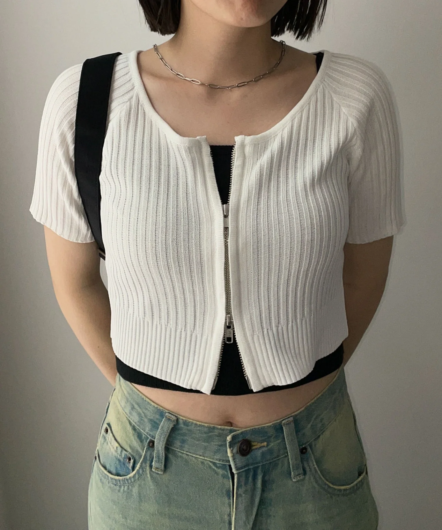 ダブルジップオフショルニットトップス - Image 5