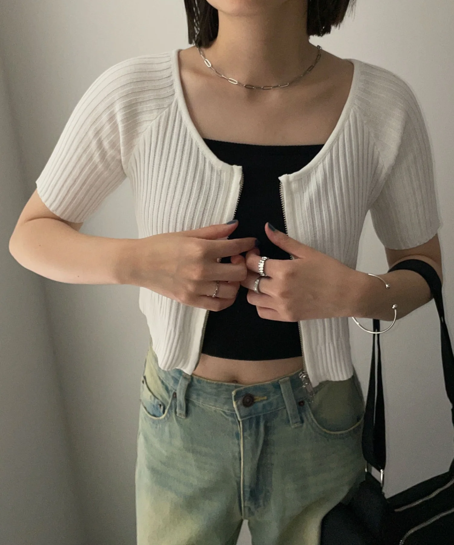 ダブルジップオフショルニットトップス - Image 6