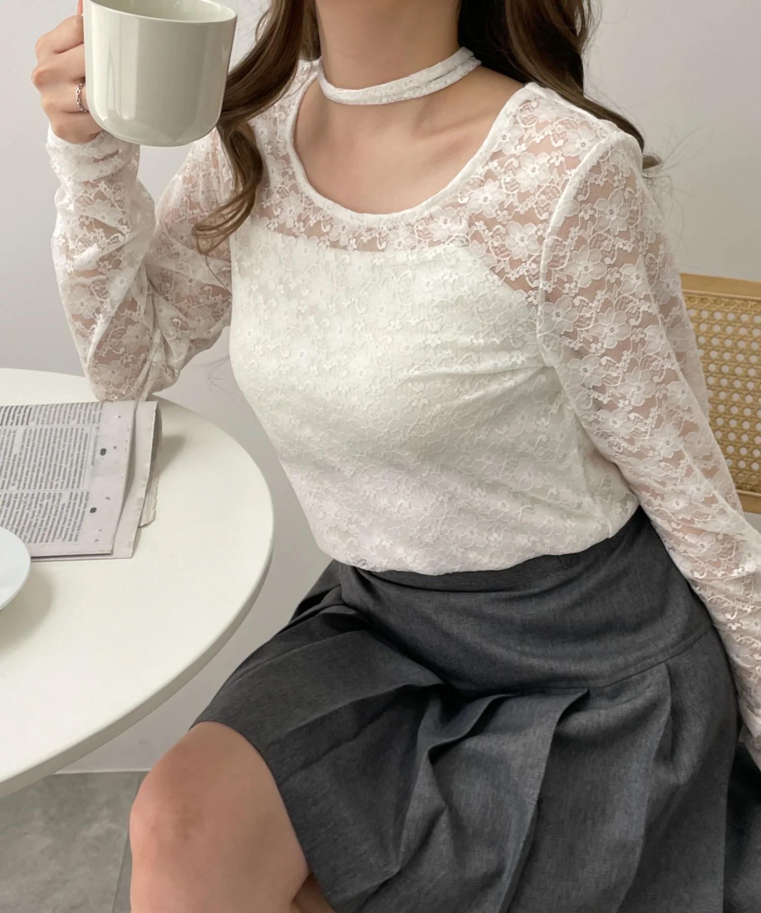 チョーカーリボン付きレースロンT - Image 9