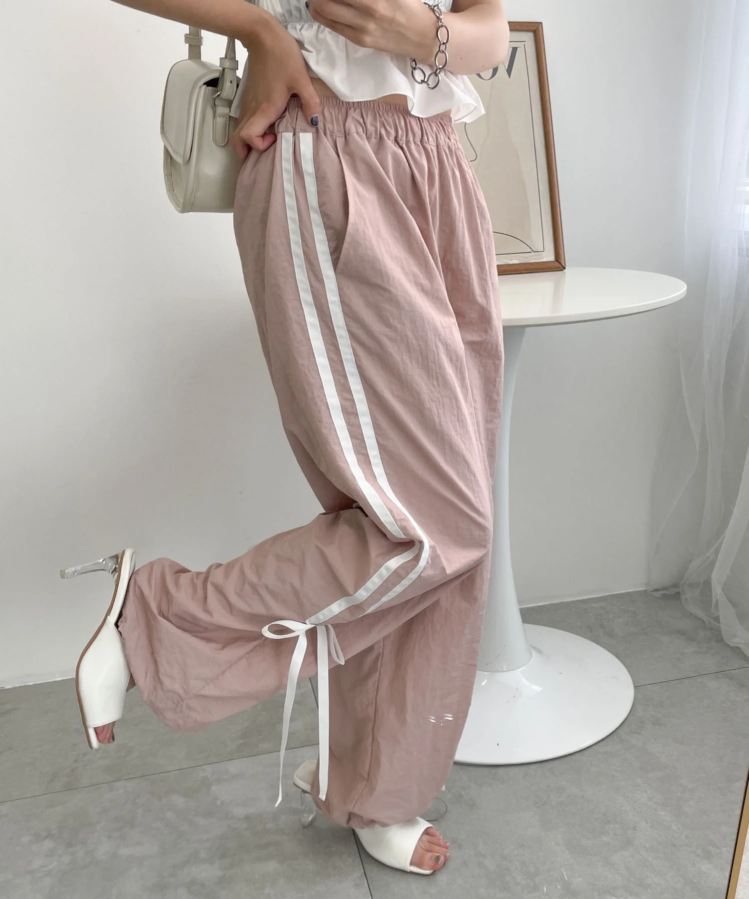 ラインリボンデザインナイロンパンツ - Image 3