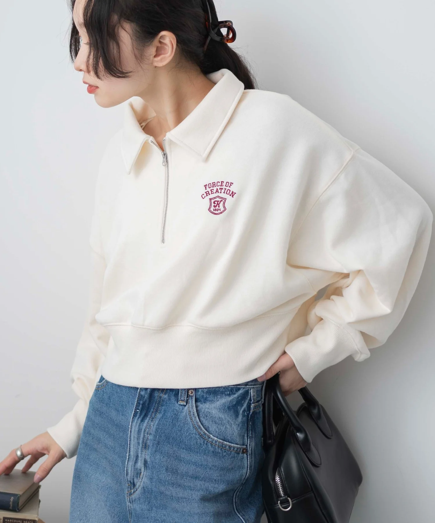 ハーフZIP襟付きショートスウェット - Image 2