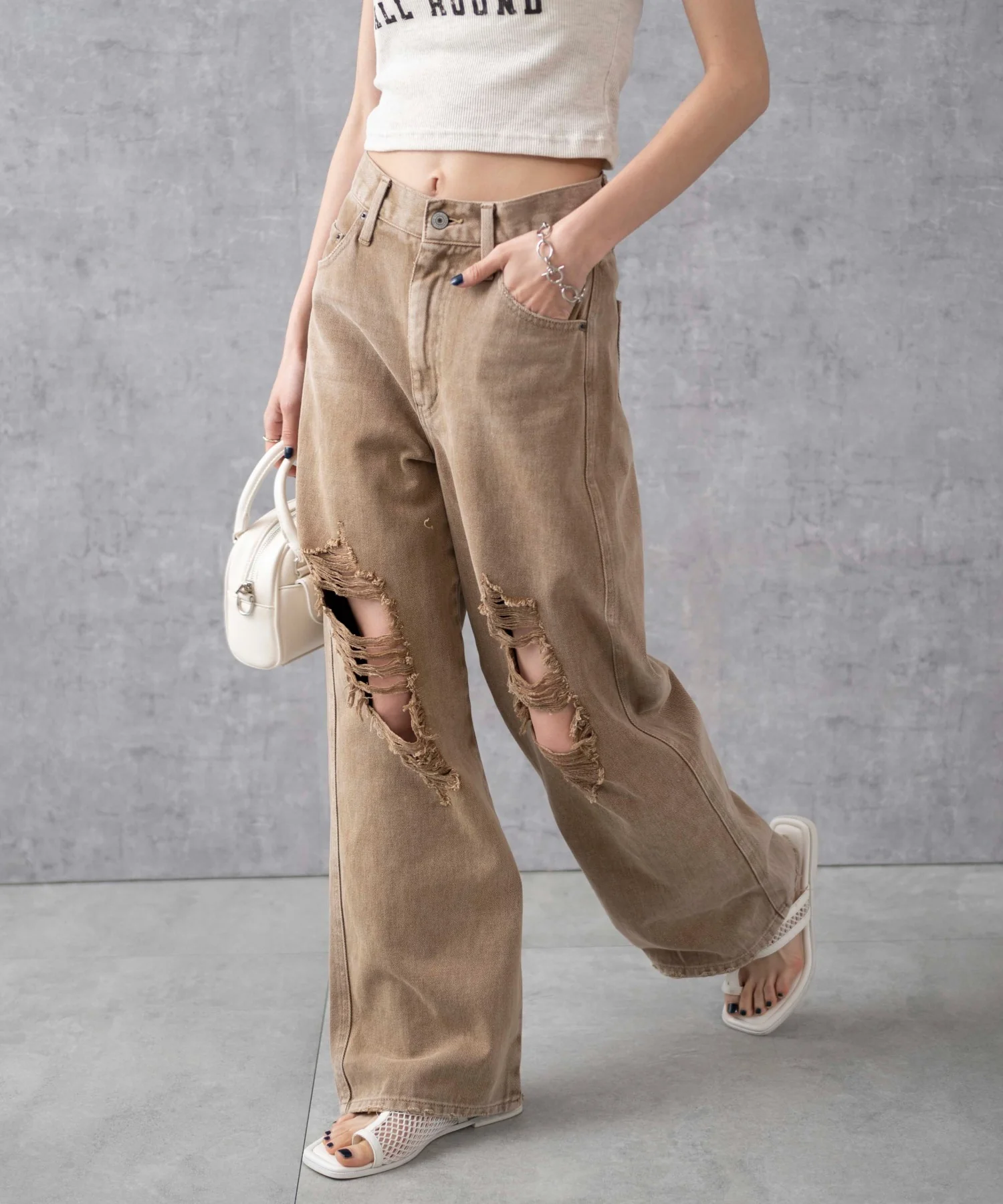ヴィンテージウォッシュダメージデニムパンツ - Image 5