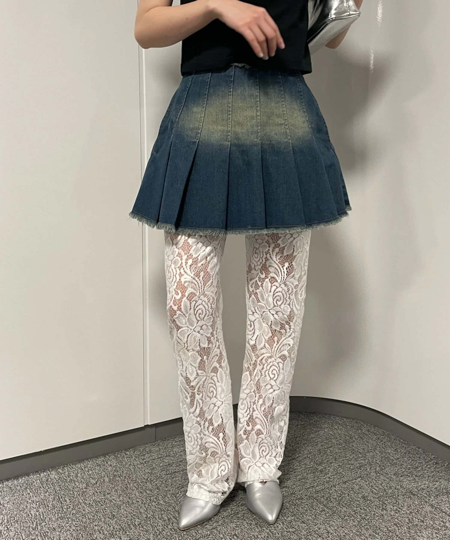 ヴィンテージウォッシュデニムプリーツスカパン - Image 11