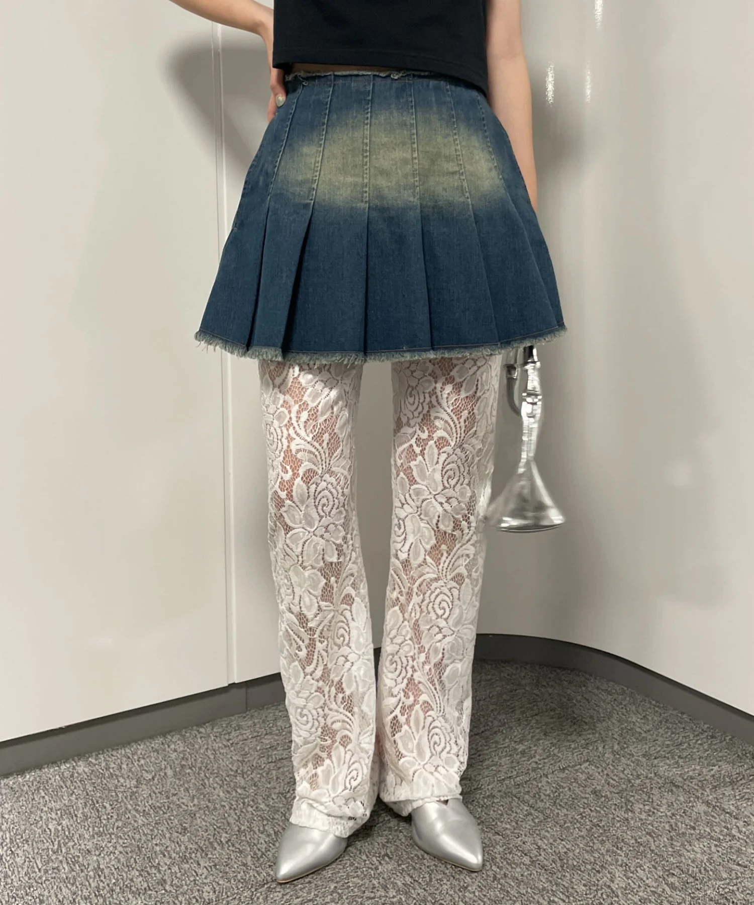 ヴィンテージウォッシュデニムプリーツスカパン - Image 13