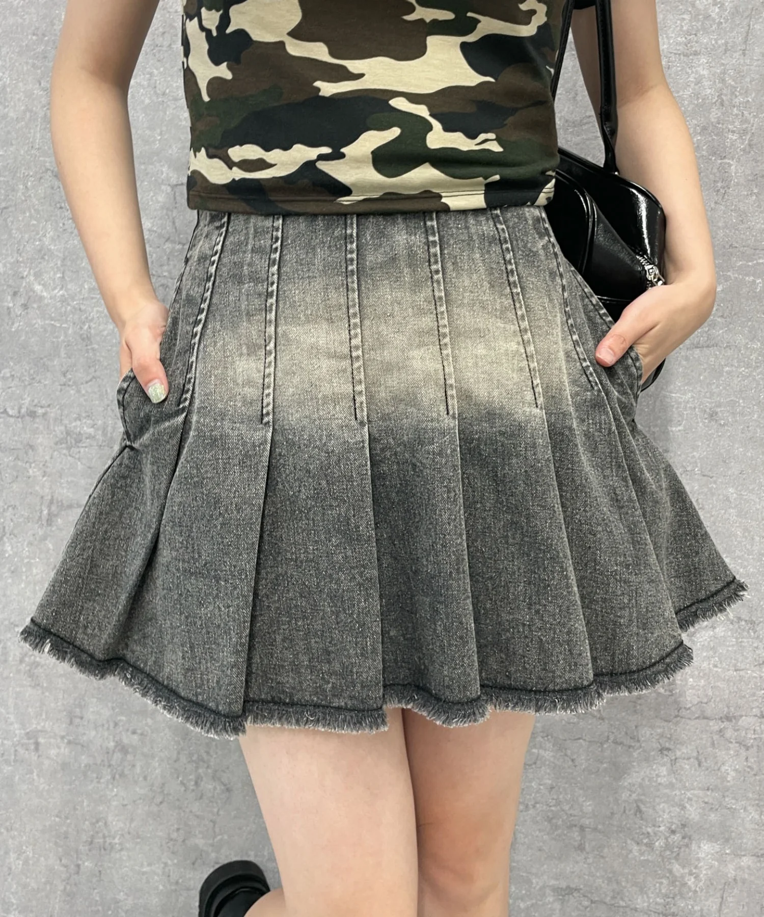 ヴィンテージウォッシュデニムプリーツスカパン - Image 3