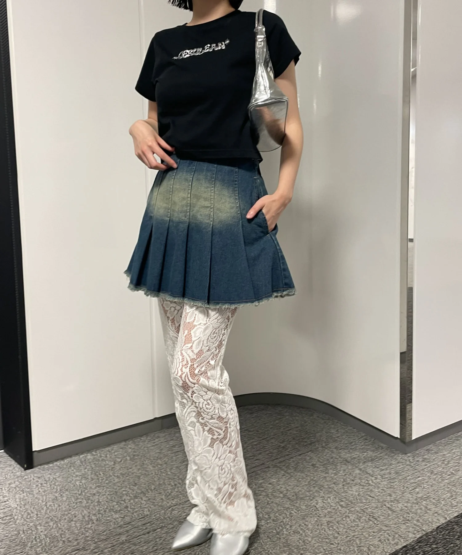 ヴィンテージウォッシュデニムプリーツスカパン - Image 4