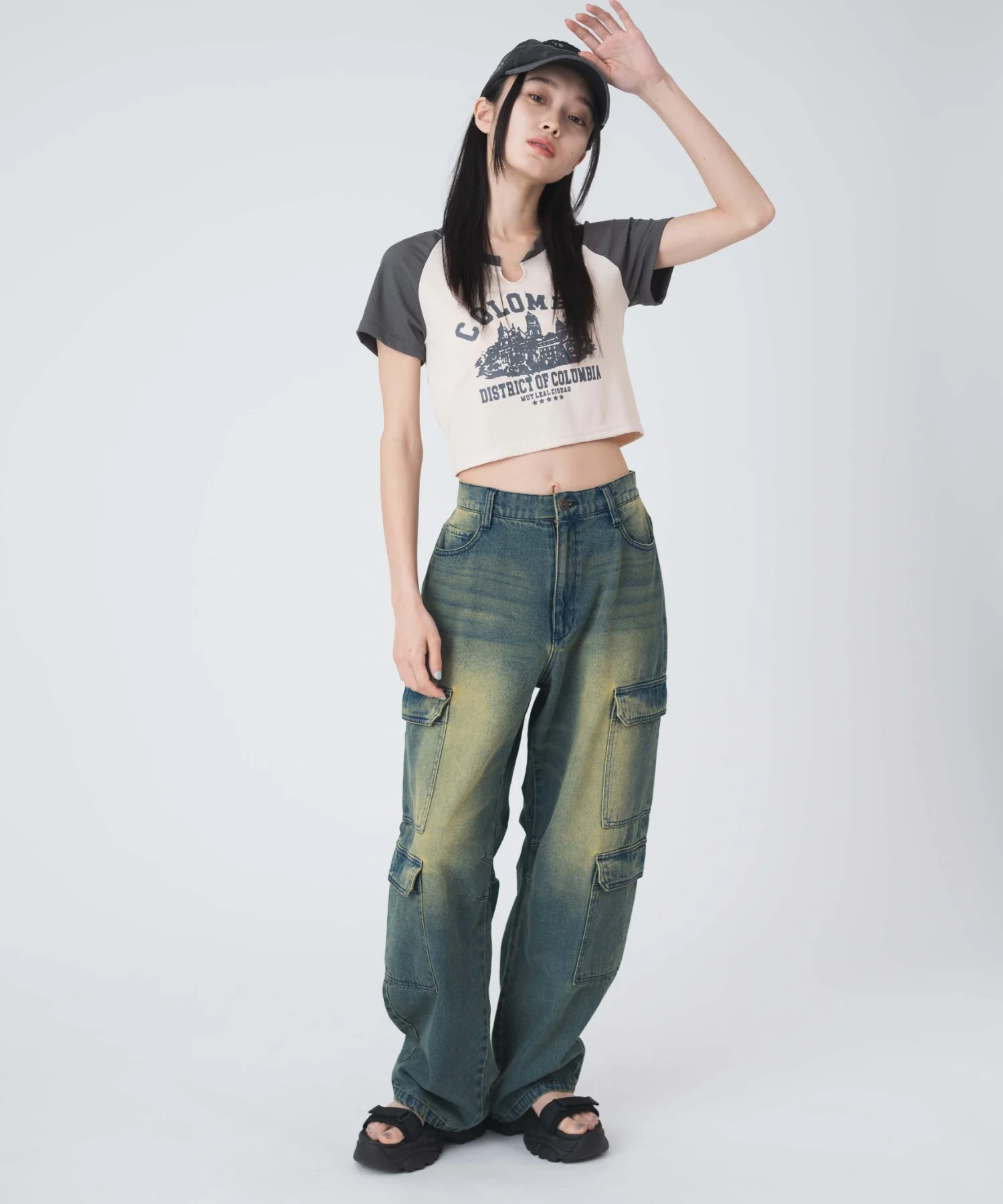 ヴィンテージウォッシュデニムカーブカーゴパンツ - Image 12
