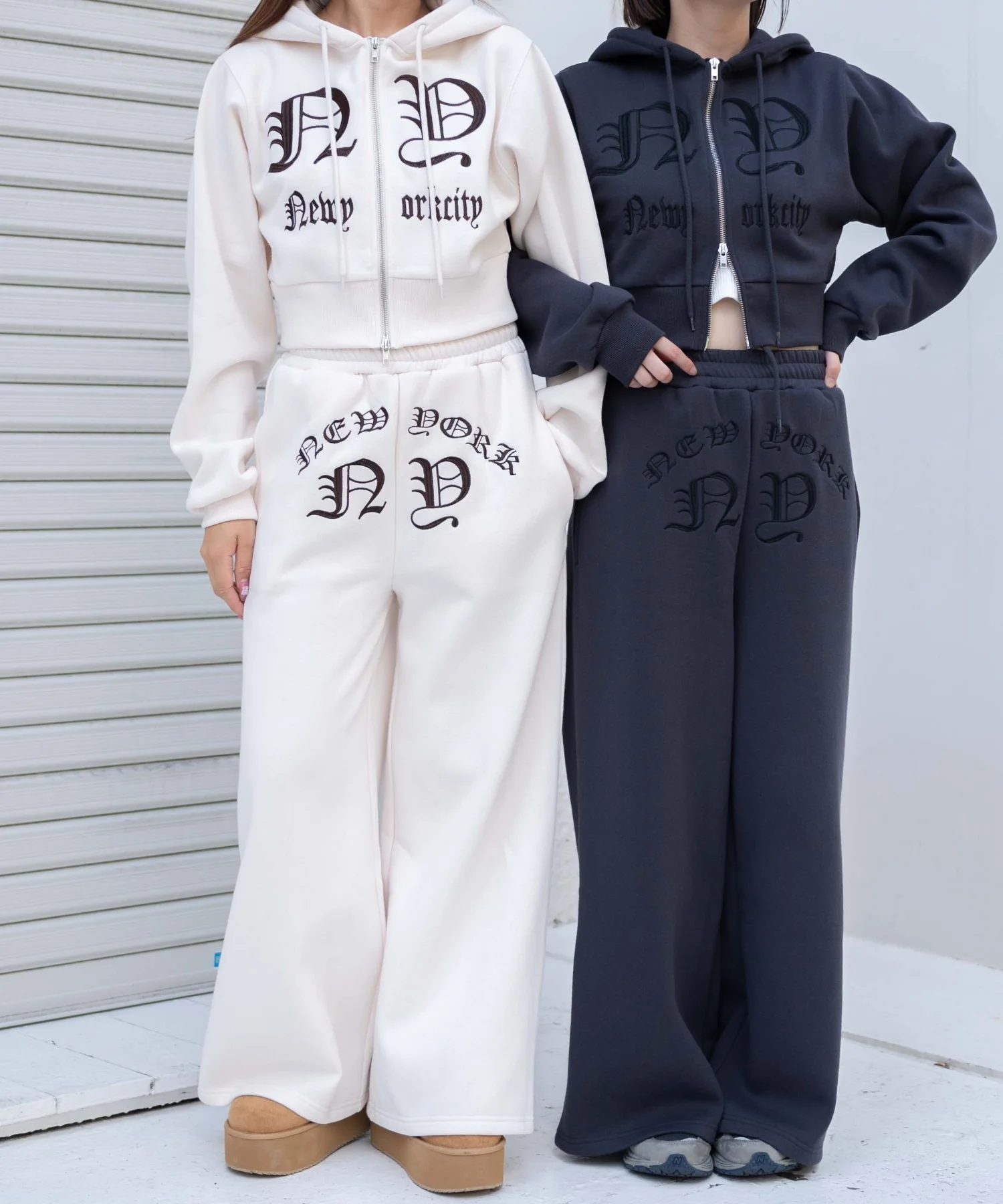 グラフィック刺繍裏起毛ワイドSWTパンツ - Image 4