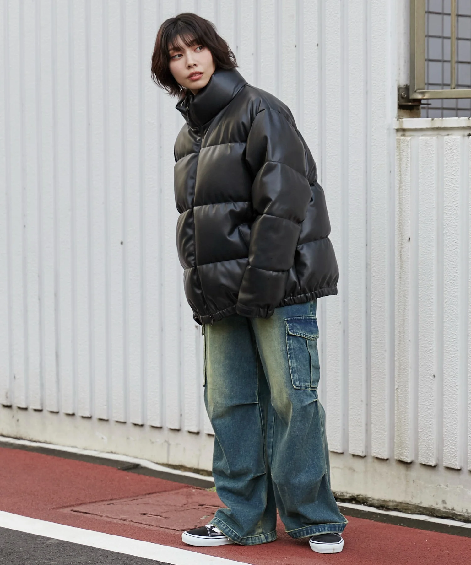 合皮パディングブルゾン - Image 3