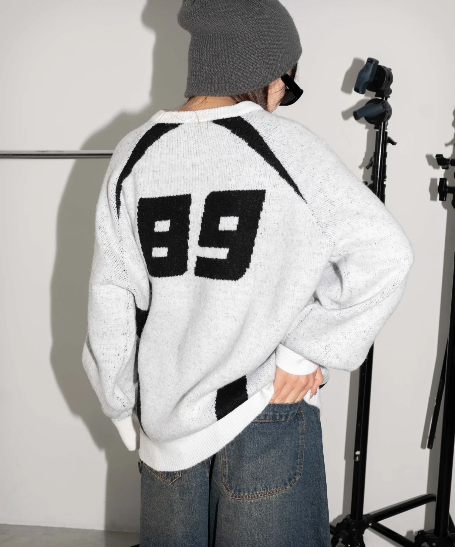 配色スポーツグラフィックフラッフィーニットプルオーバー - Image 10