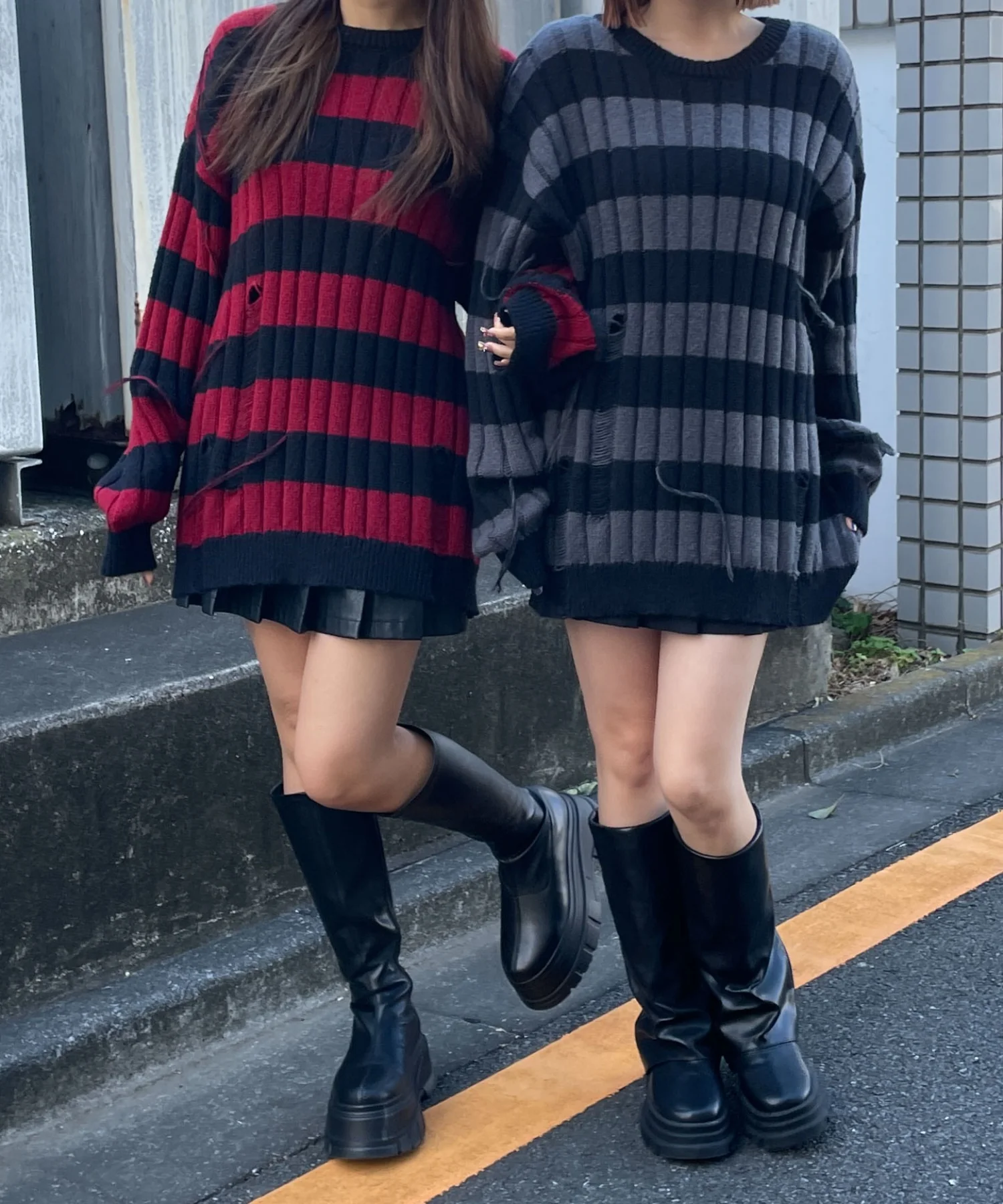 ボーダーワイドリブダメージニット - Image 3