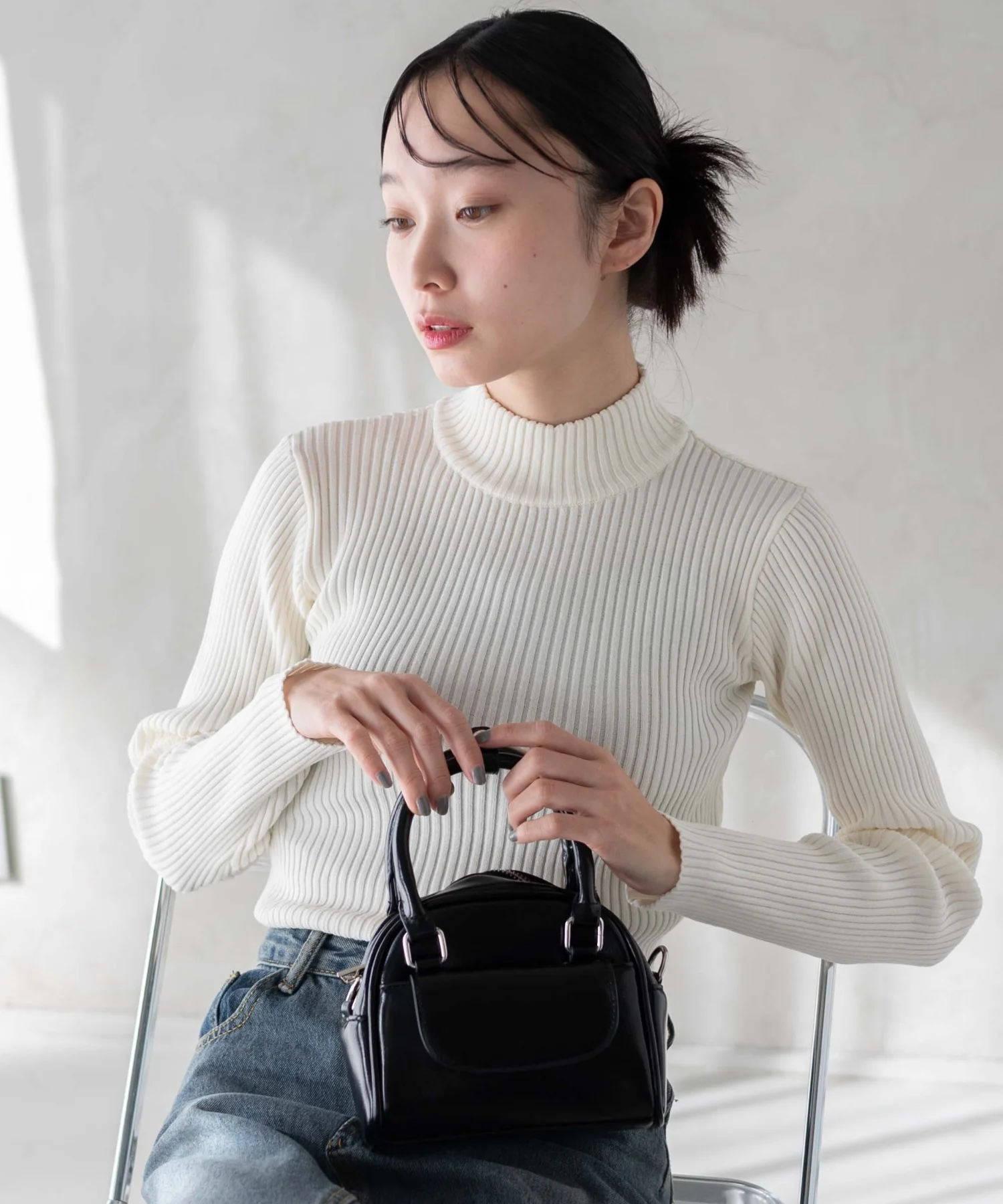 リブハイネックショートニット - Image 19