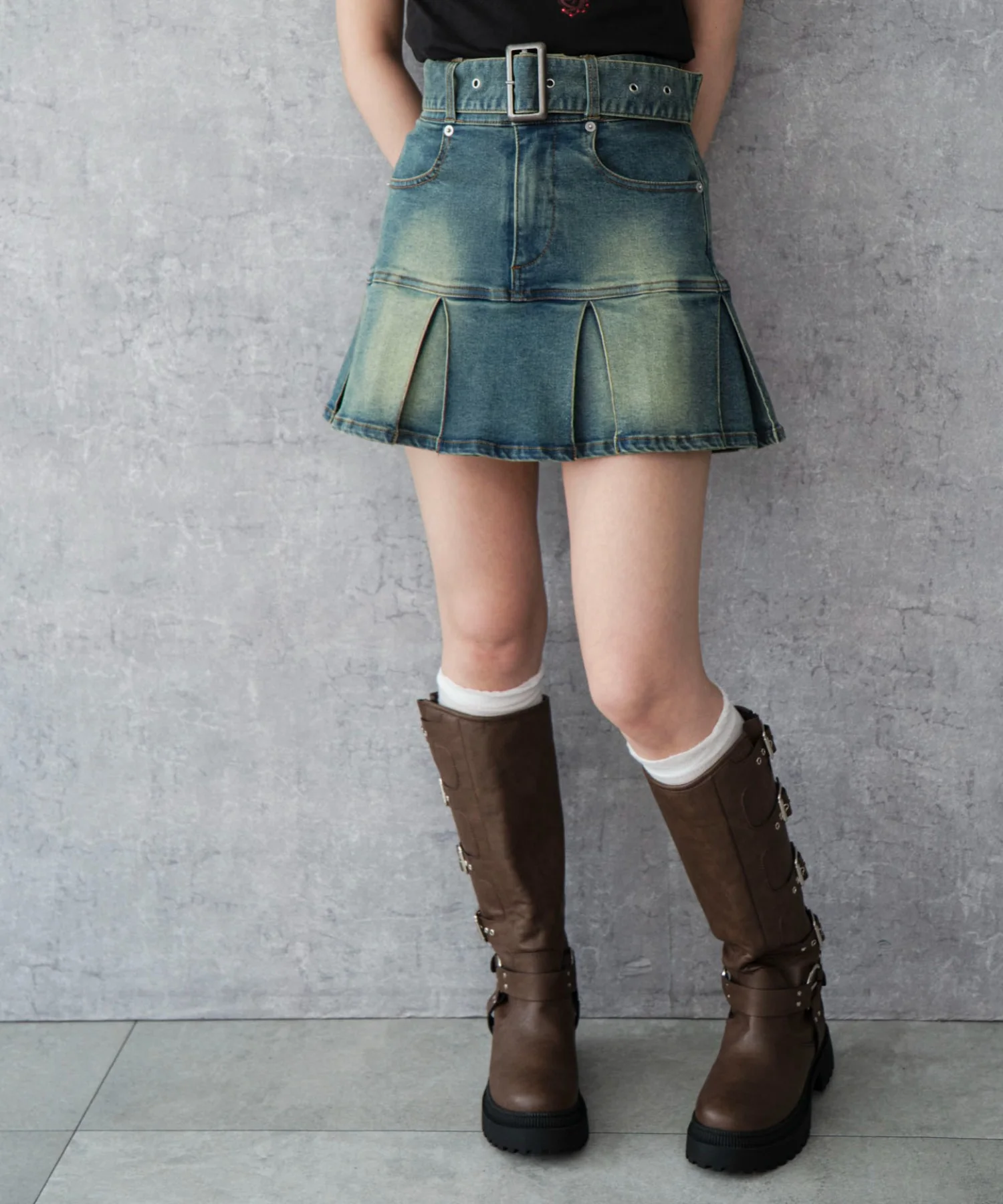 ベルト付デニムプリーツスカパン - Image 14