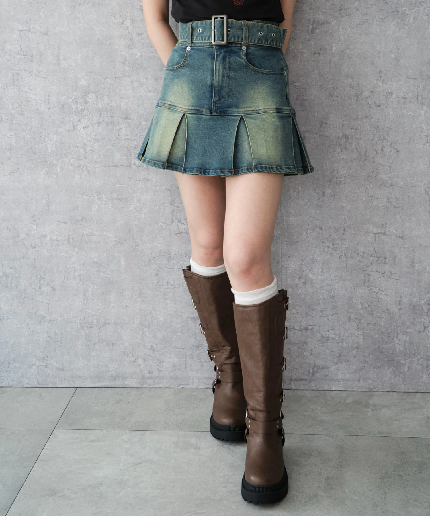 ベルト付デニムプリーツスカパン - Image 15
