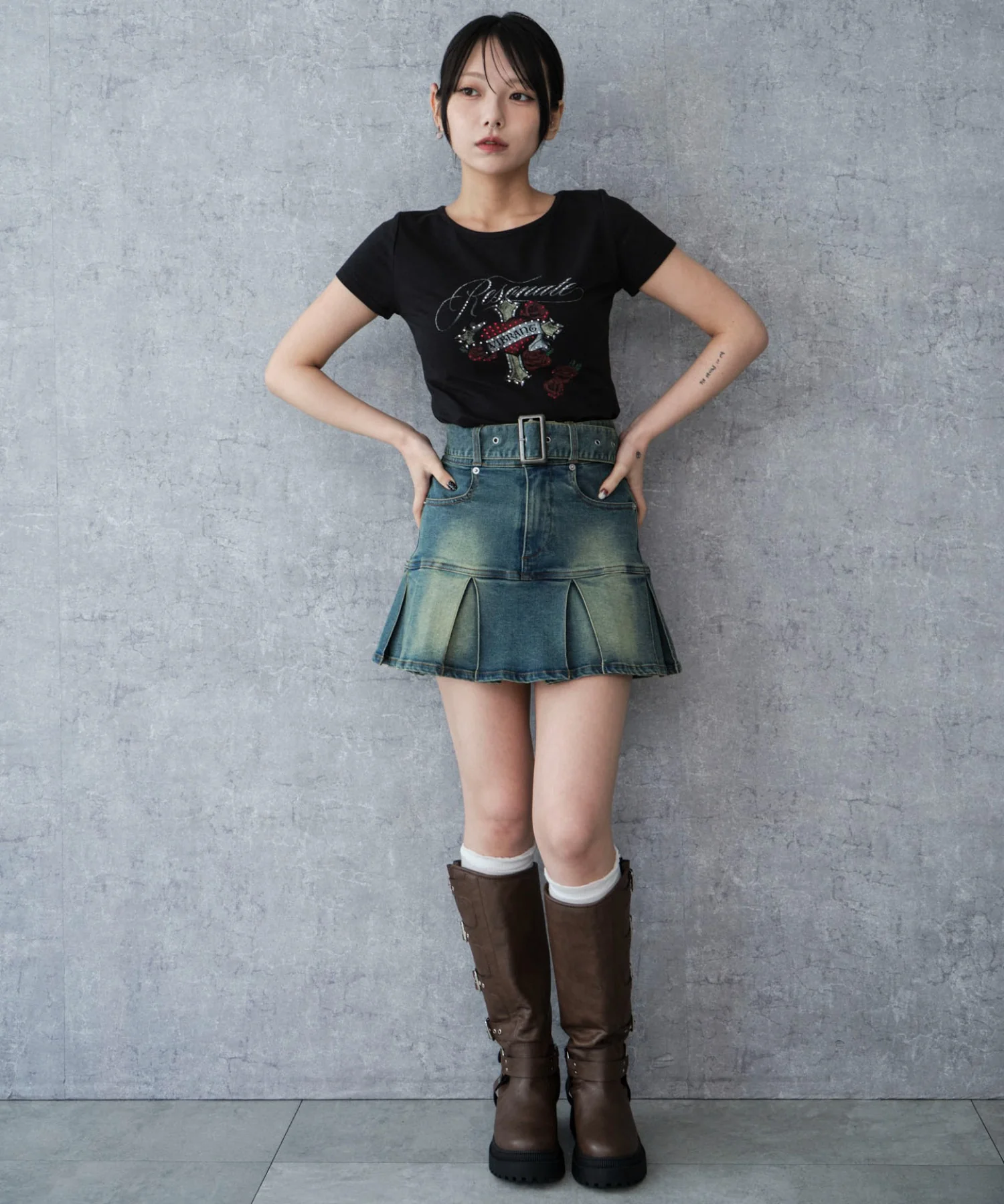 ベルト付デニムプリーツスカパン - Image 18