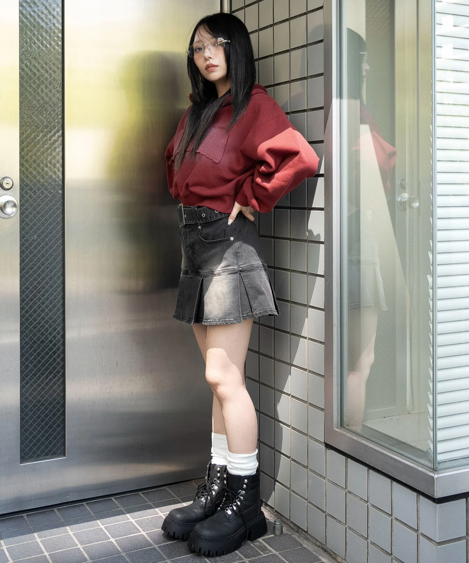 ベルト付デニムプリーツスカパン - Image 21