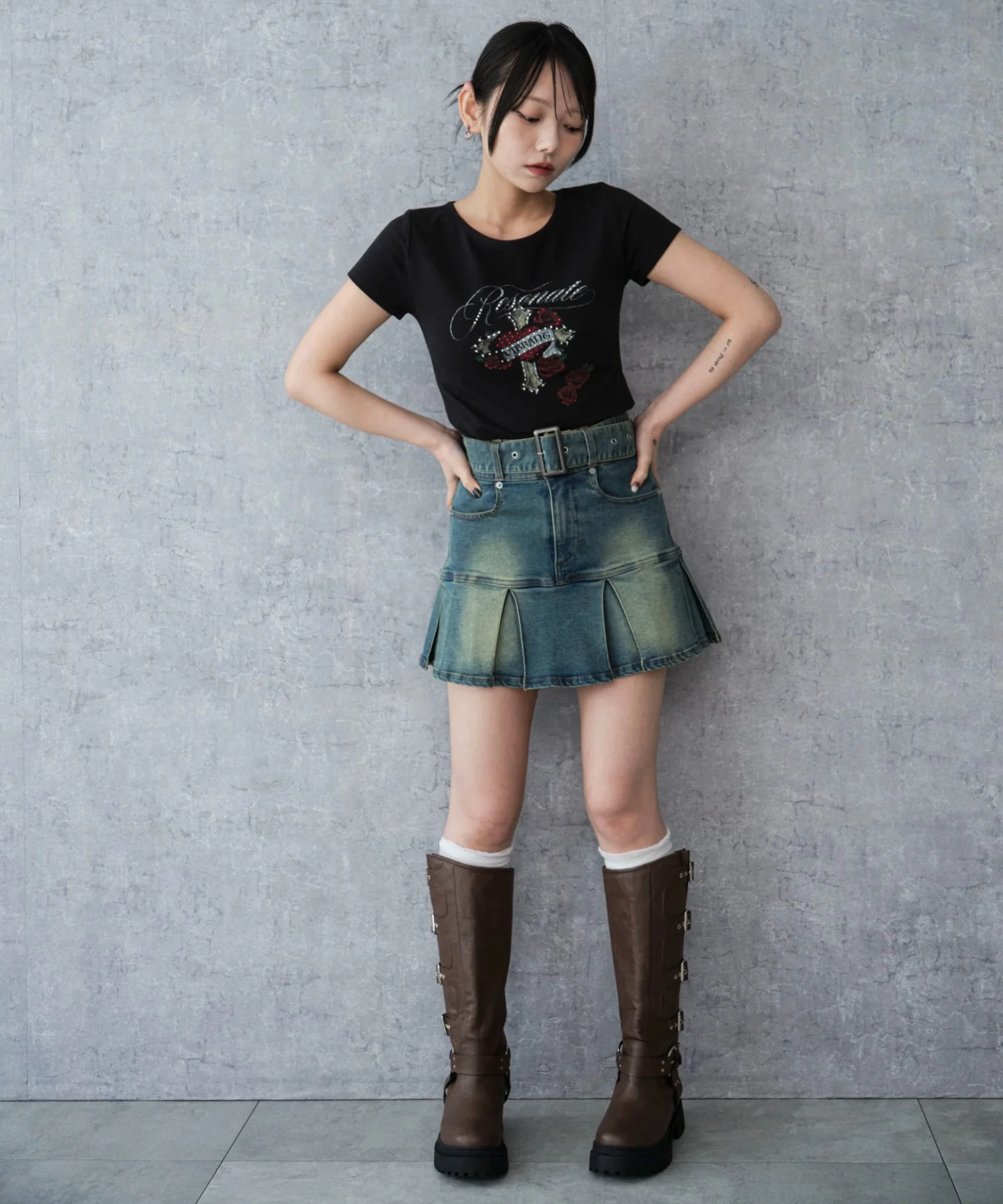 ベルト付デニムプリーツスカパン - Image 5