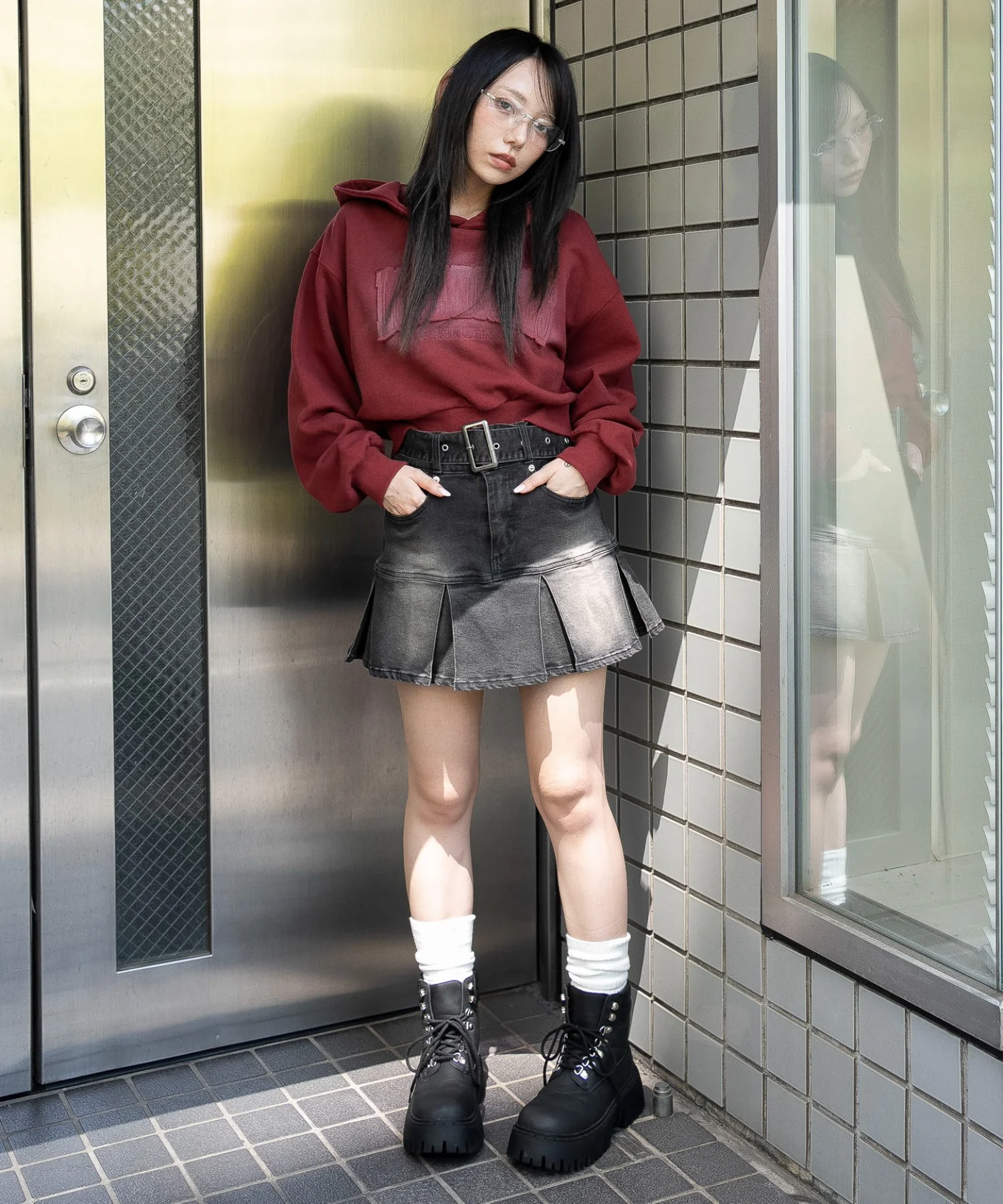 ベルト付デニムプリーツスカパン - Image 6
