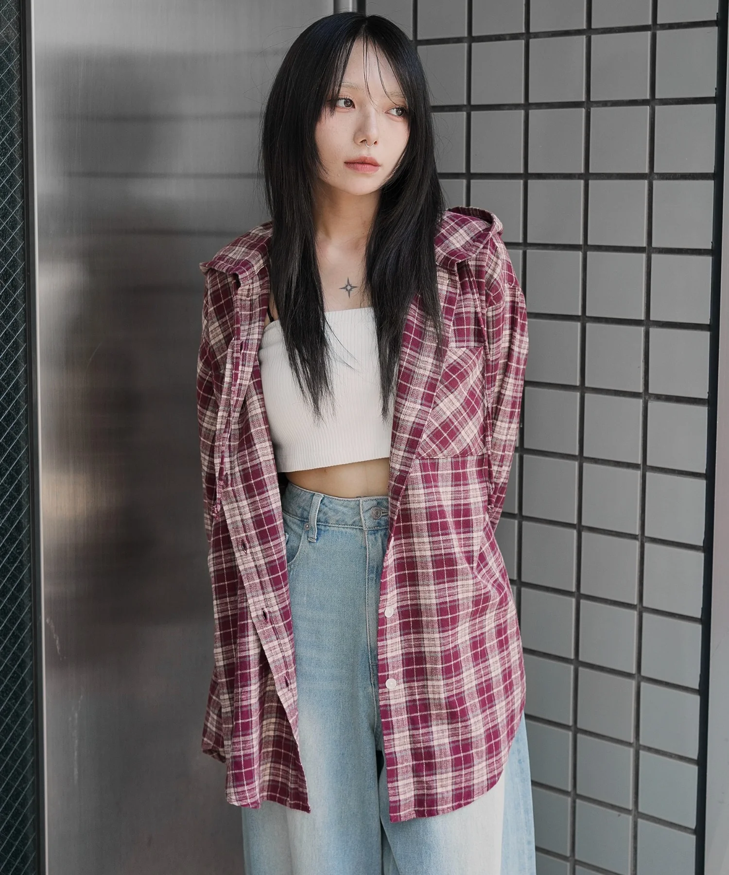 チェックフードBIGネルシャツ - Image 3