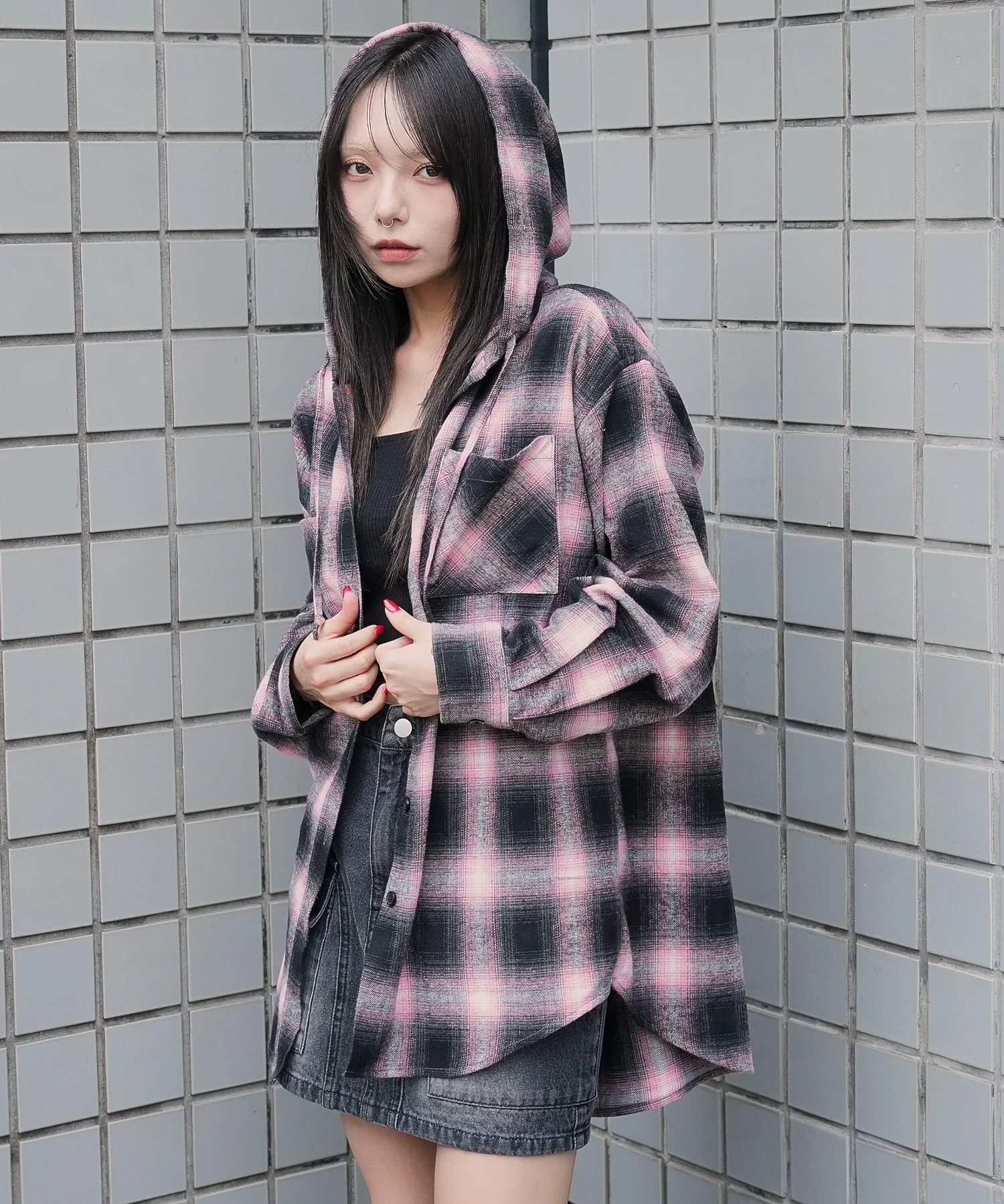 チェックフードBIGネルシャツ - Image 4