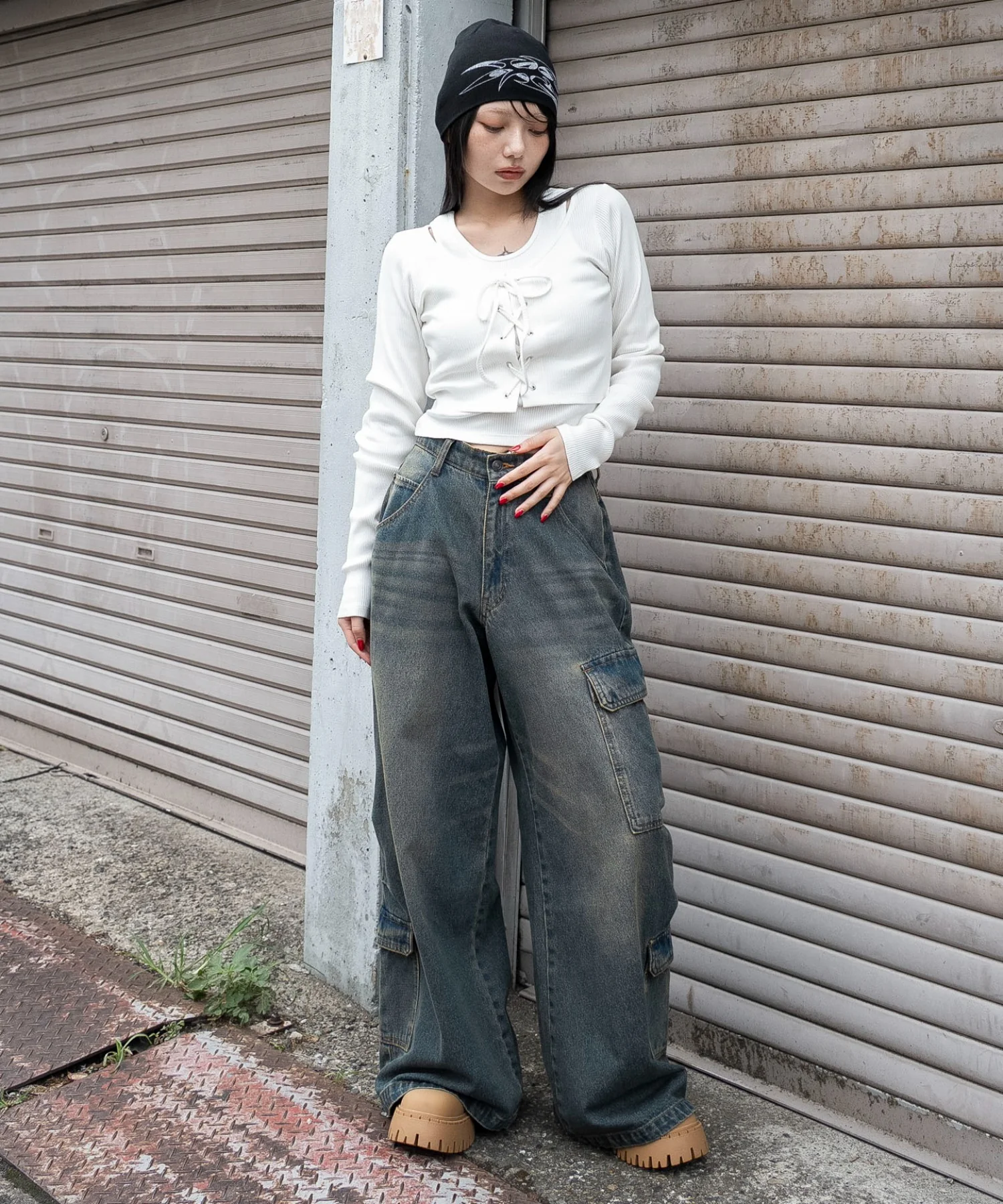 レイヤード風レースアップトップス - Image 3