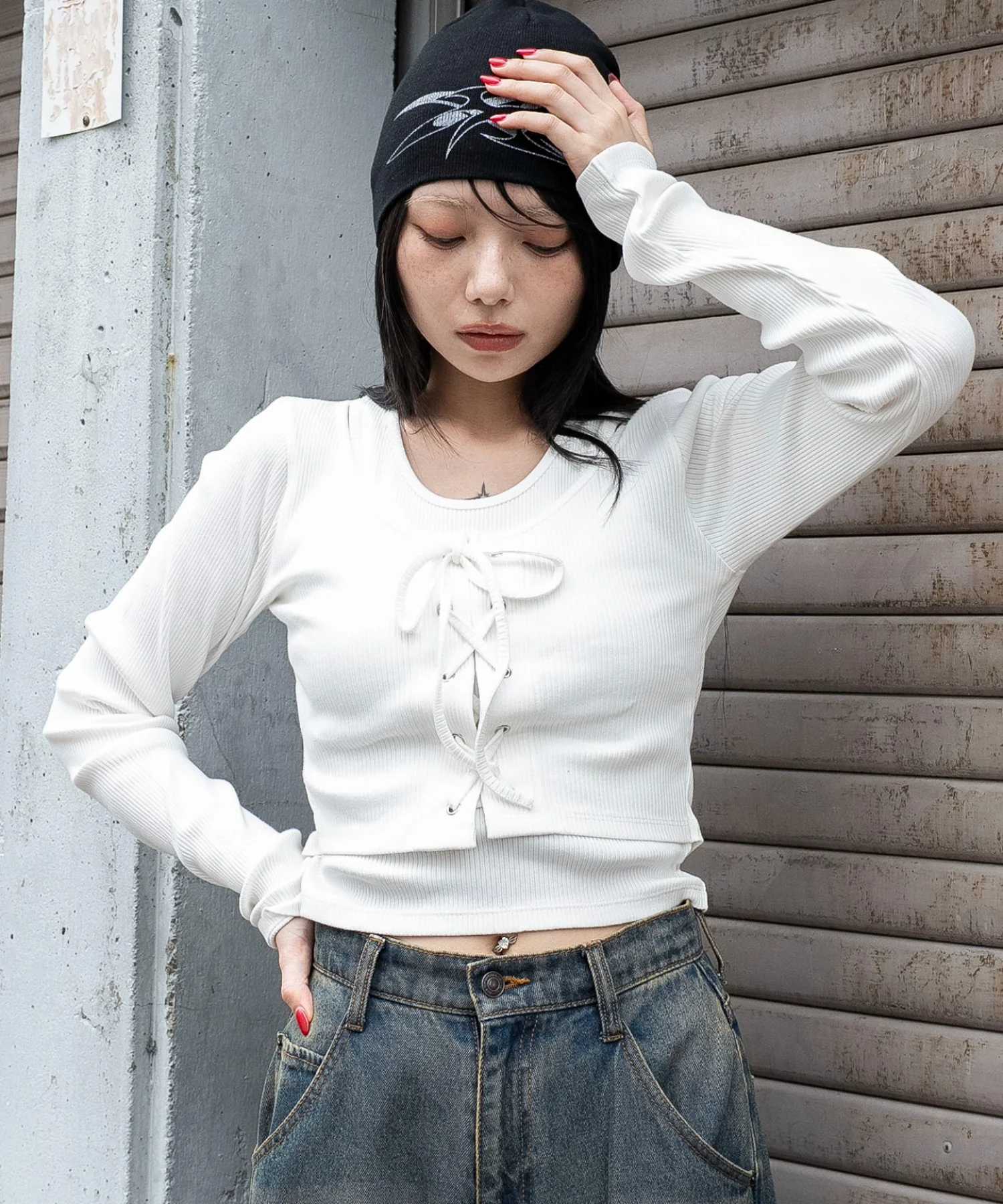 レイヤード風レースアップトップス - Image 9