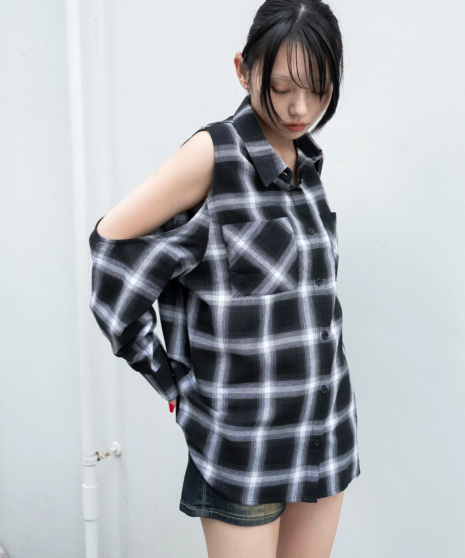 オープンショルダーチェックBIGシャツ - Image 12