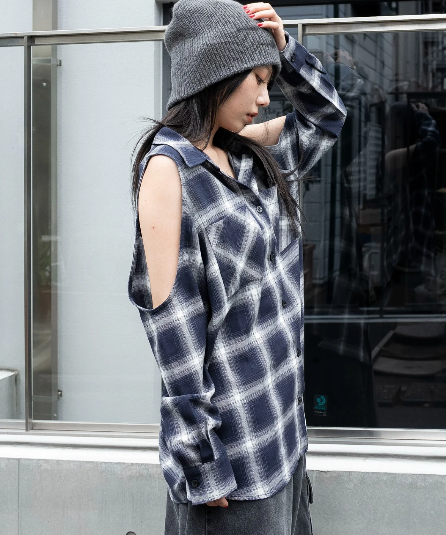 オープンショルダーチェックBIGシャツ - Image 15