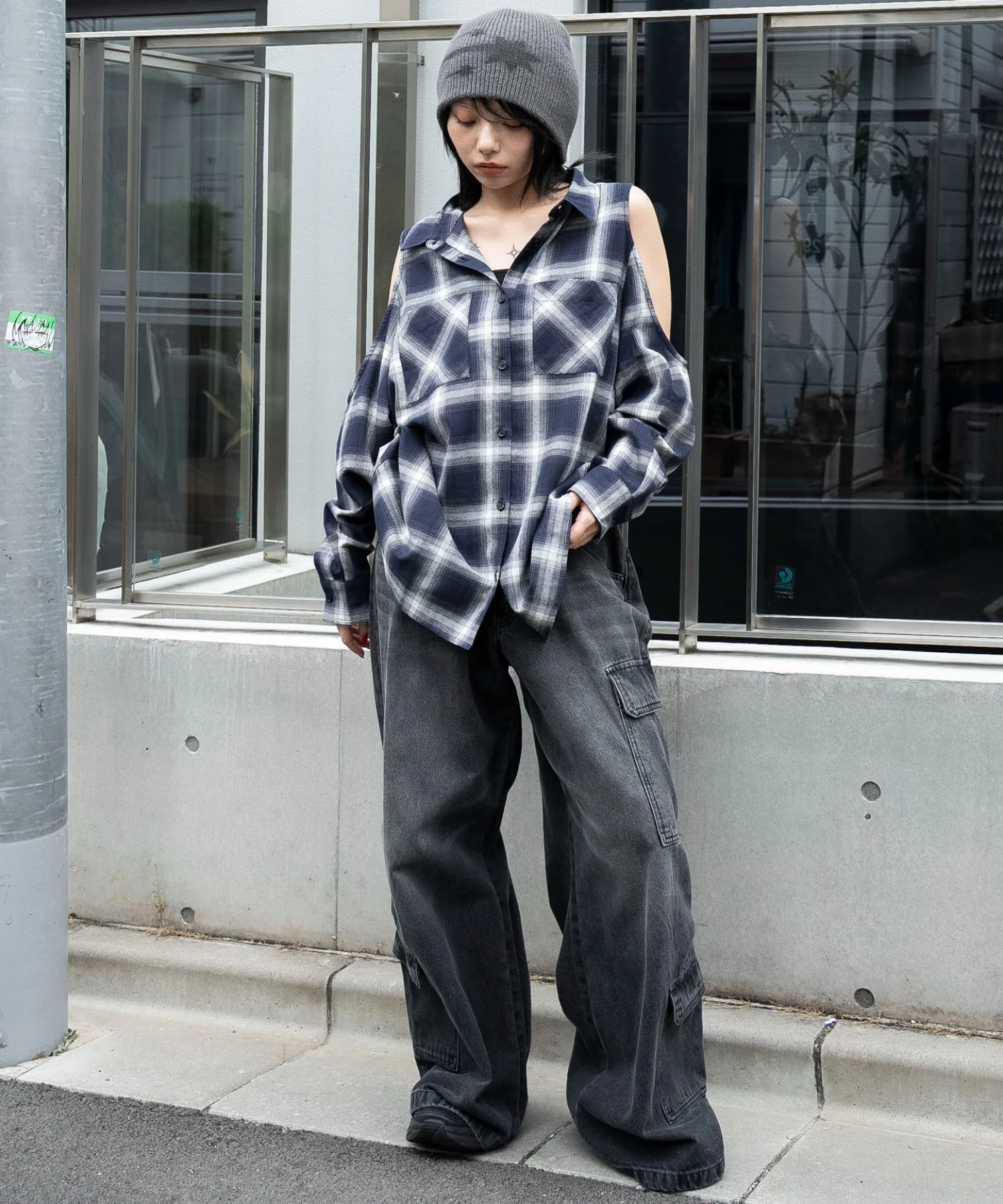 オープンショルダーチェックBIGシャツ - Image 17