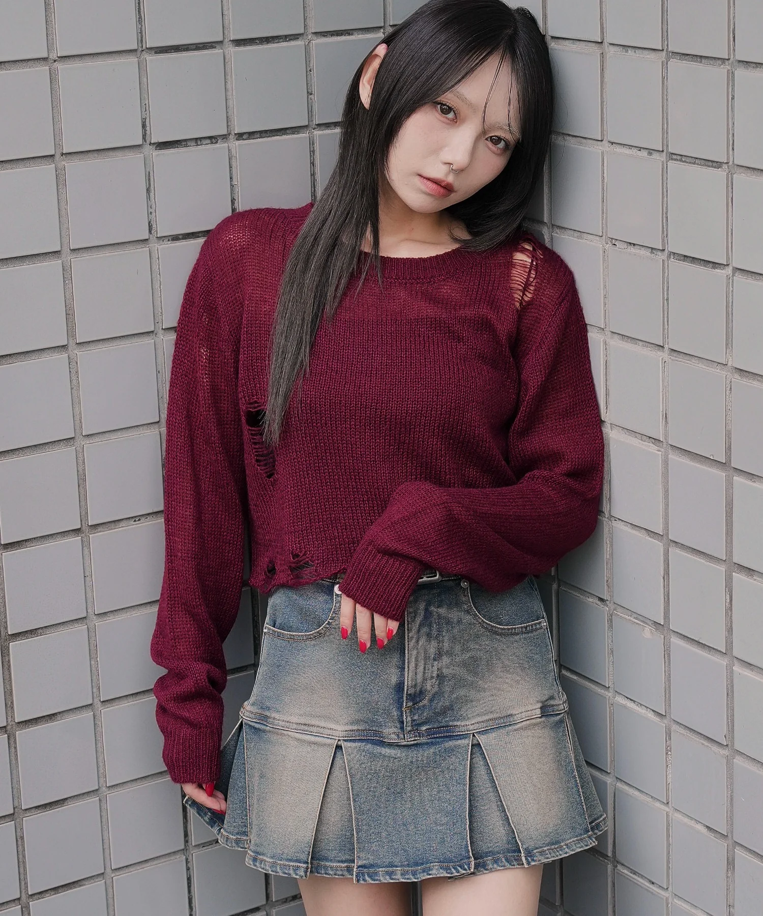 モヘアタッチダメージショートニット - Image 15
