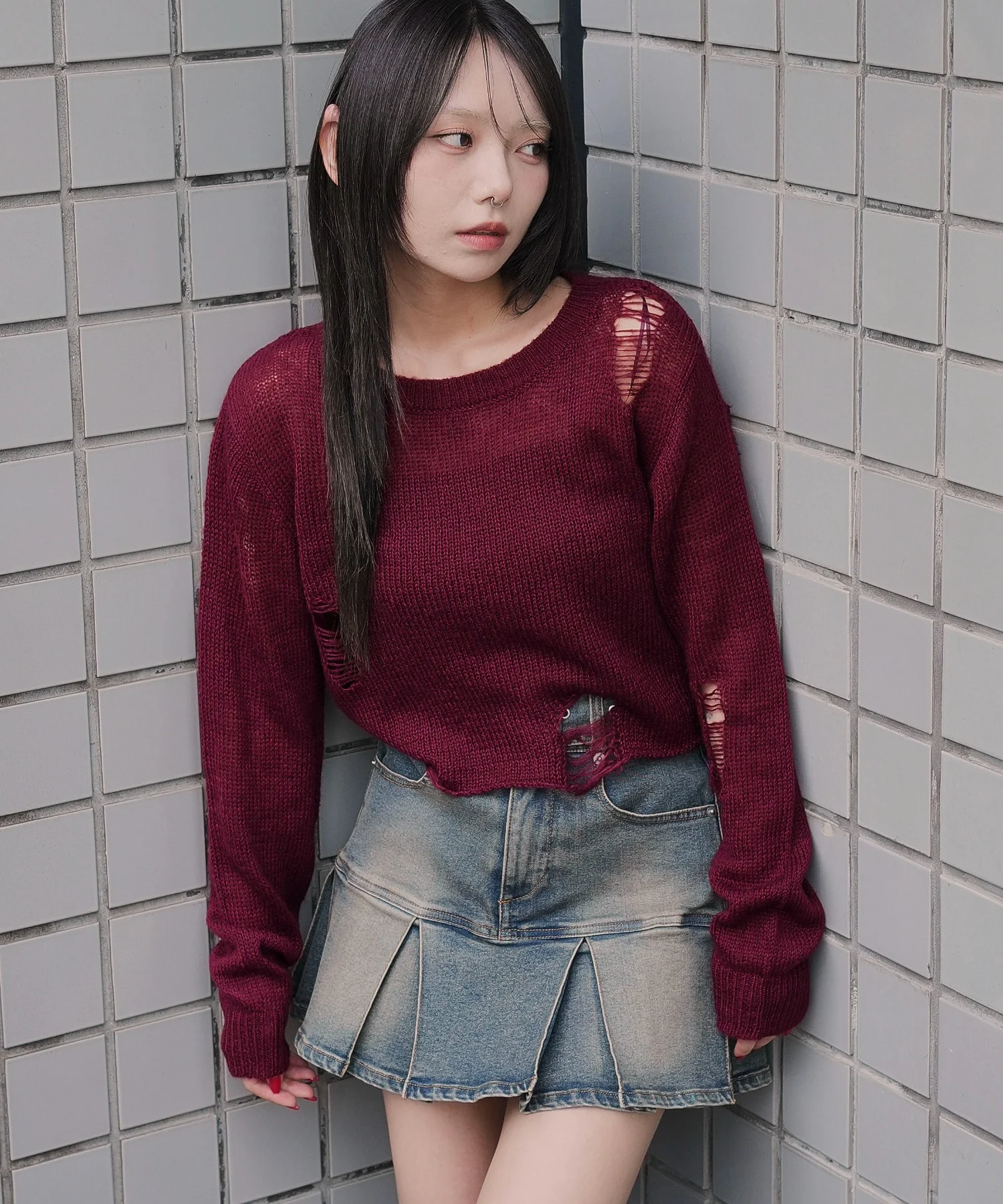 モヘアタッチダメージショートニット - Image 16