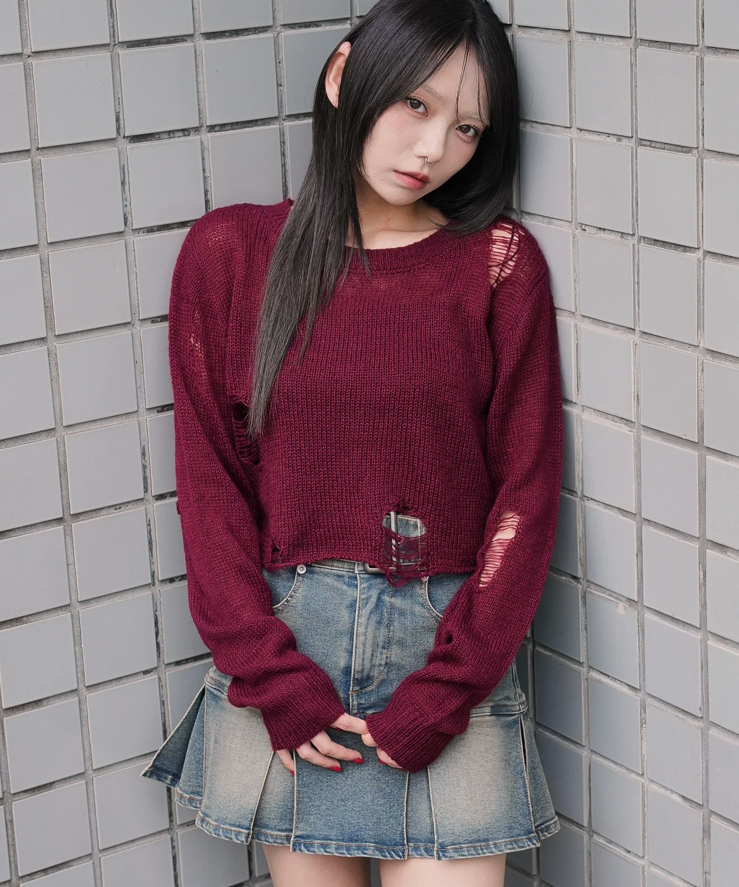 モヘアタッチダメージショートニット - Image 3