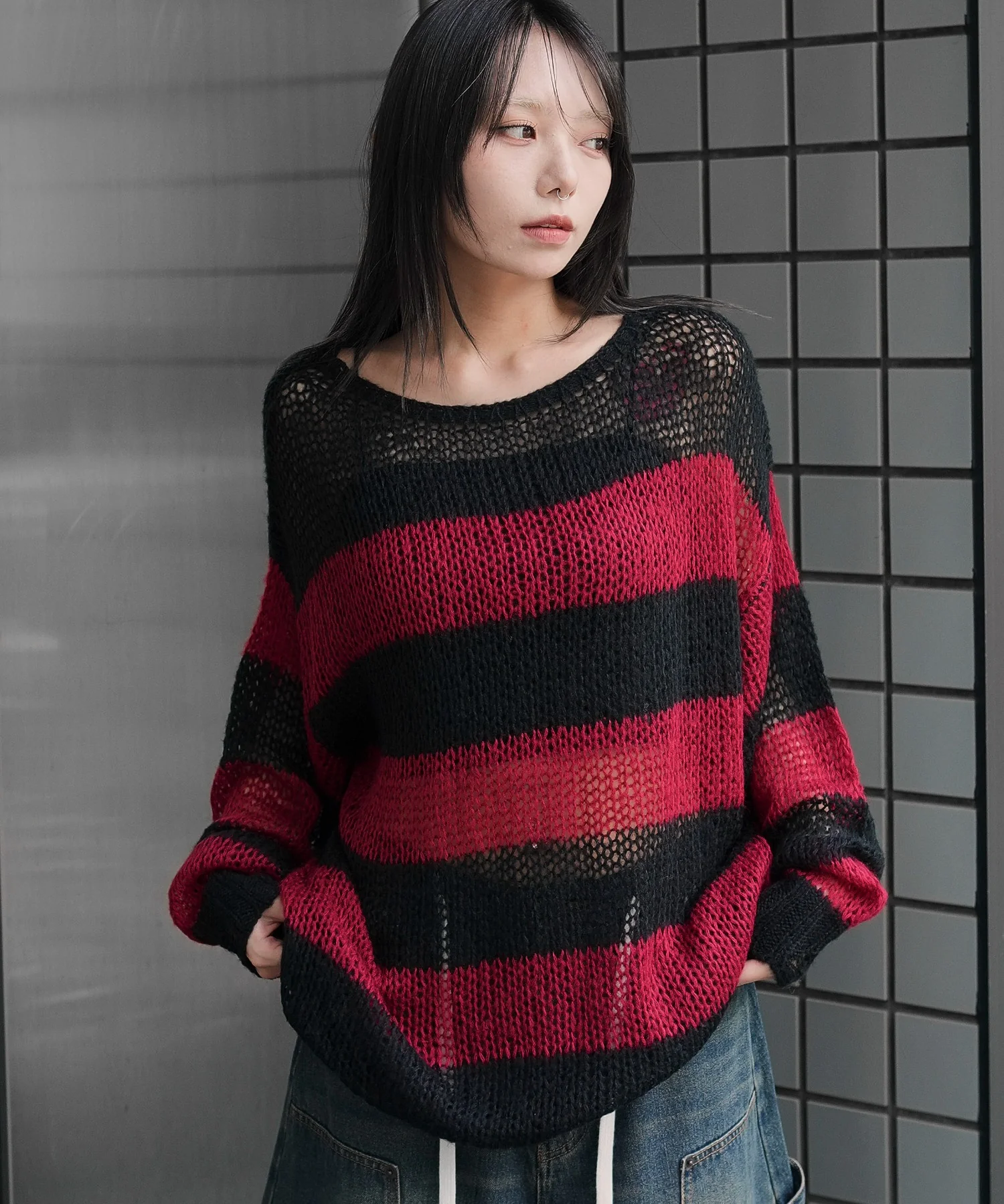 モヘアタッチボーダーBIGニット - Image 3