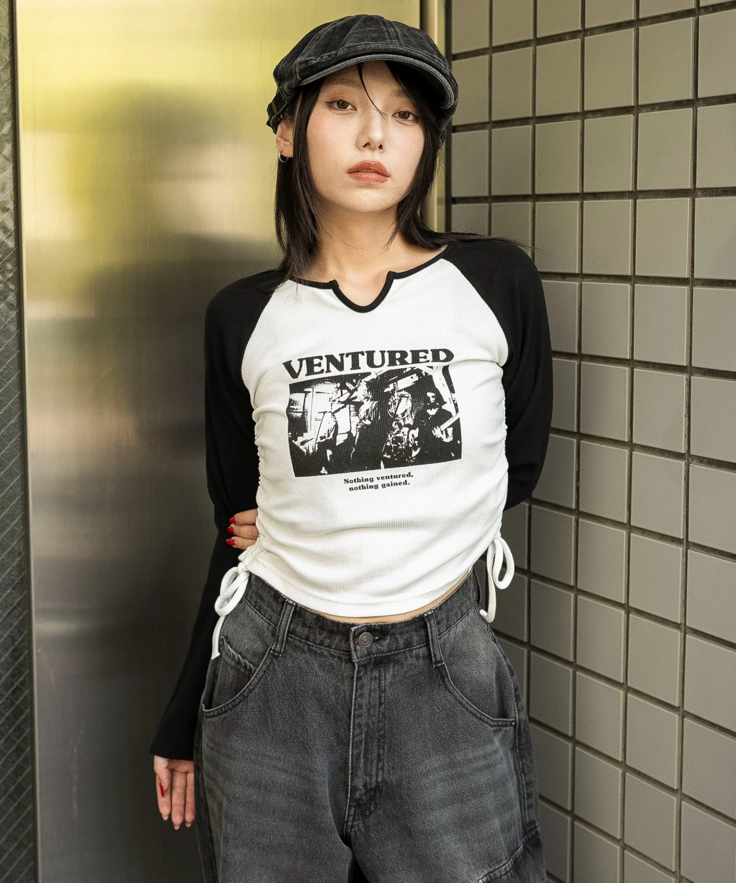 キーネックサイドドロストラグランロンT - Image 19