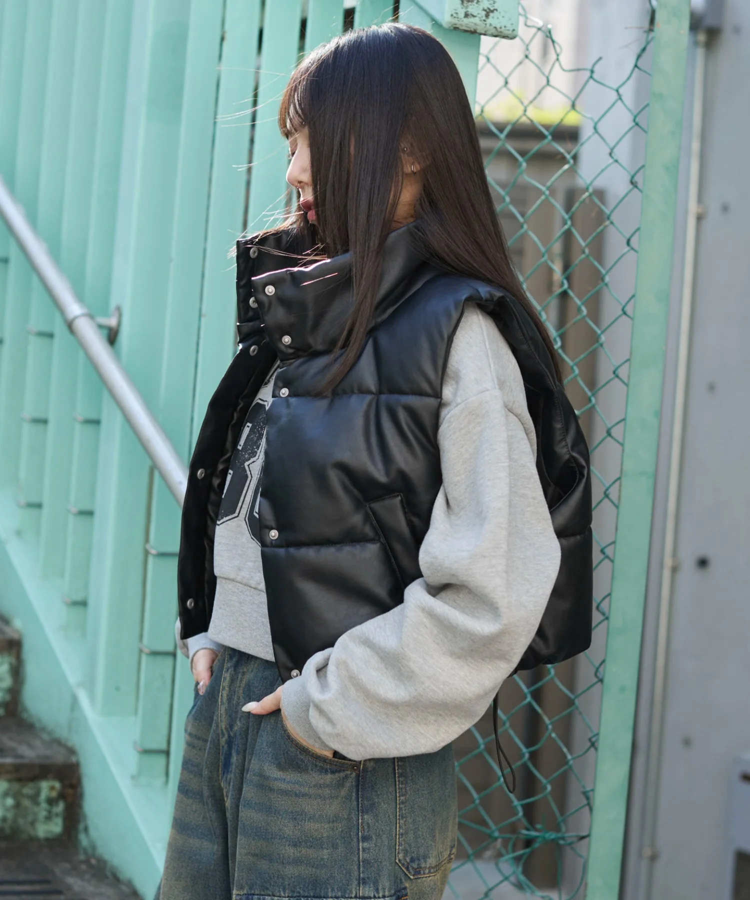 PUパファーショートベスト - Image 9