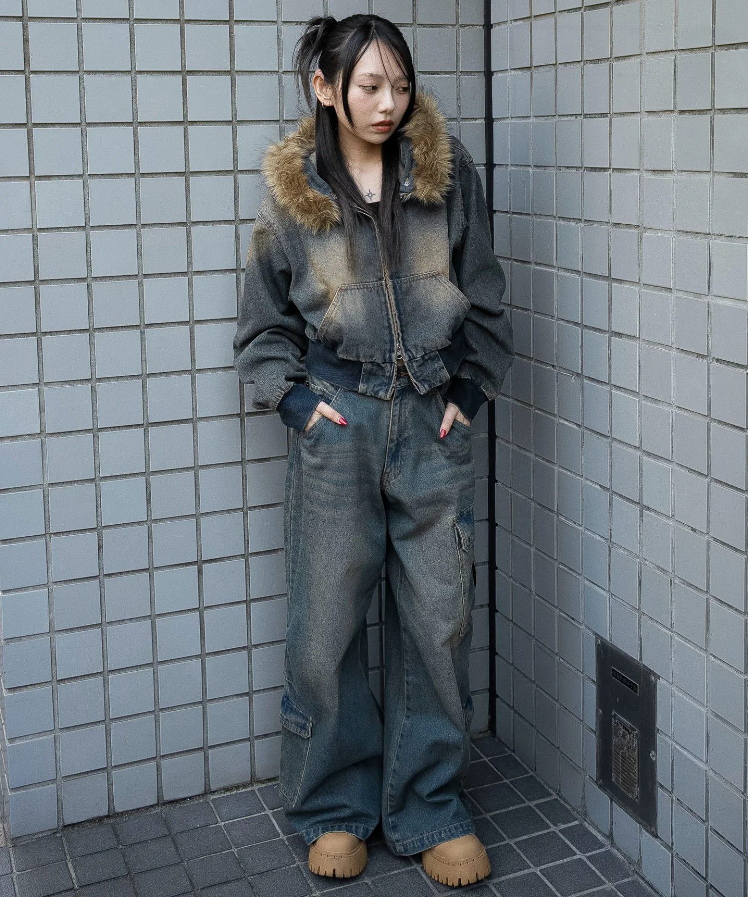 ファーフードデニムショートブルゾン - Image 15