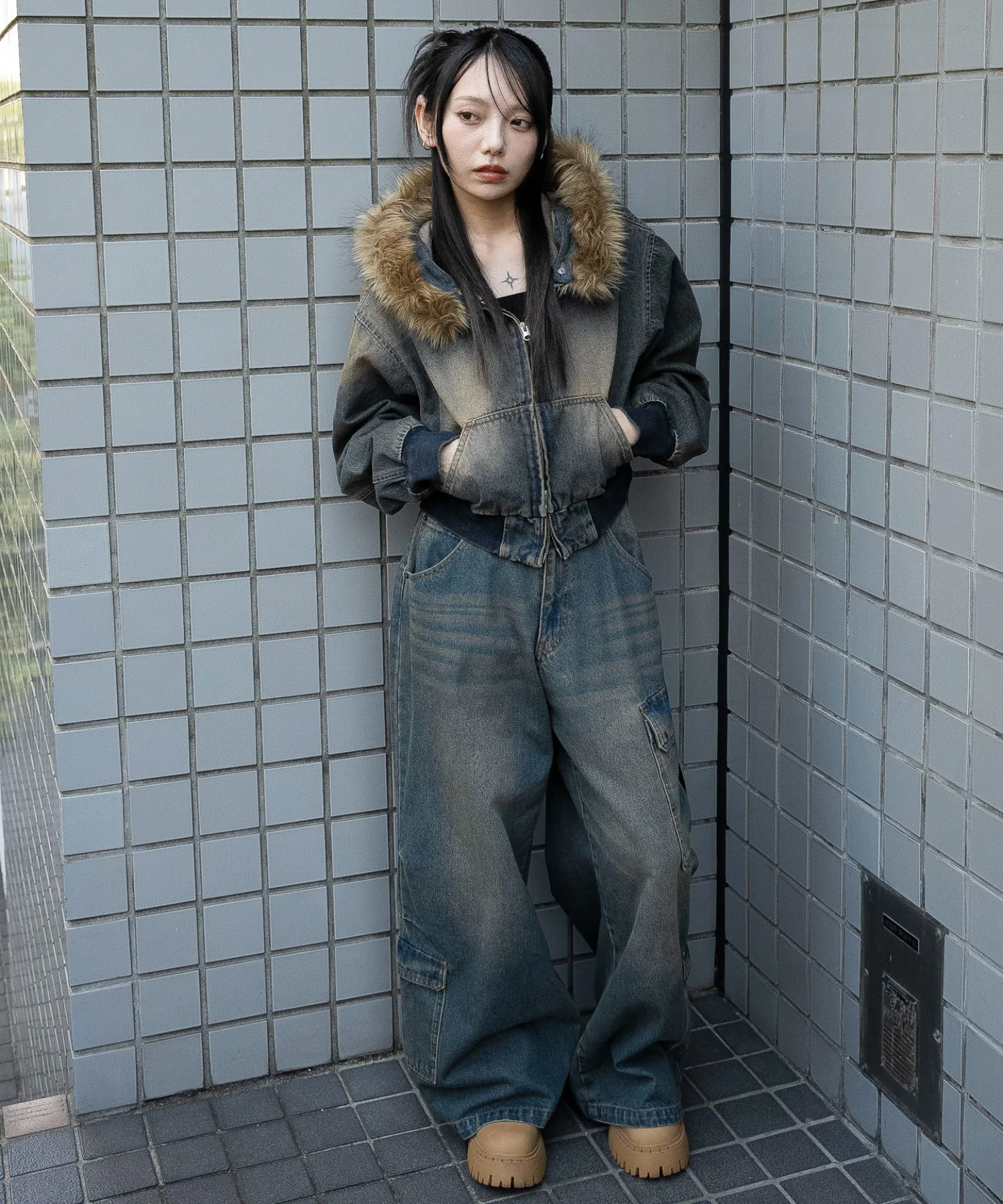 ファーフードデニムショートブルゾン - Image 3