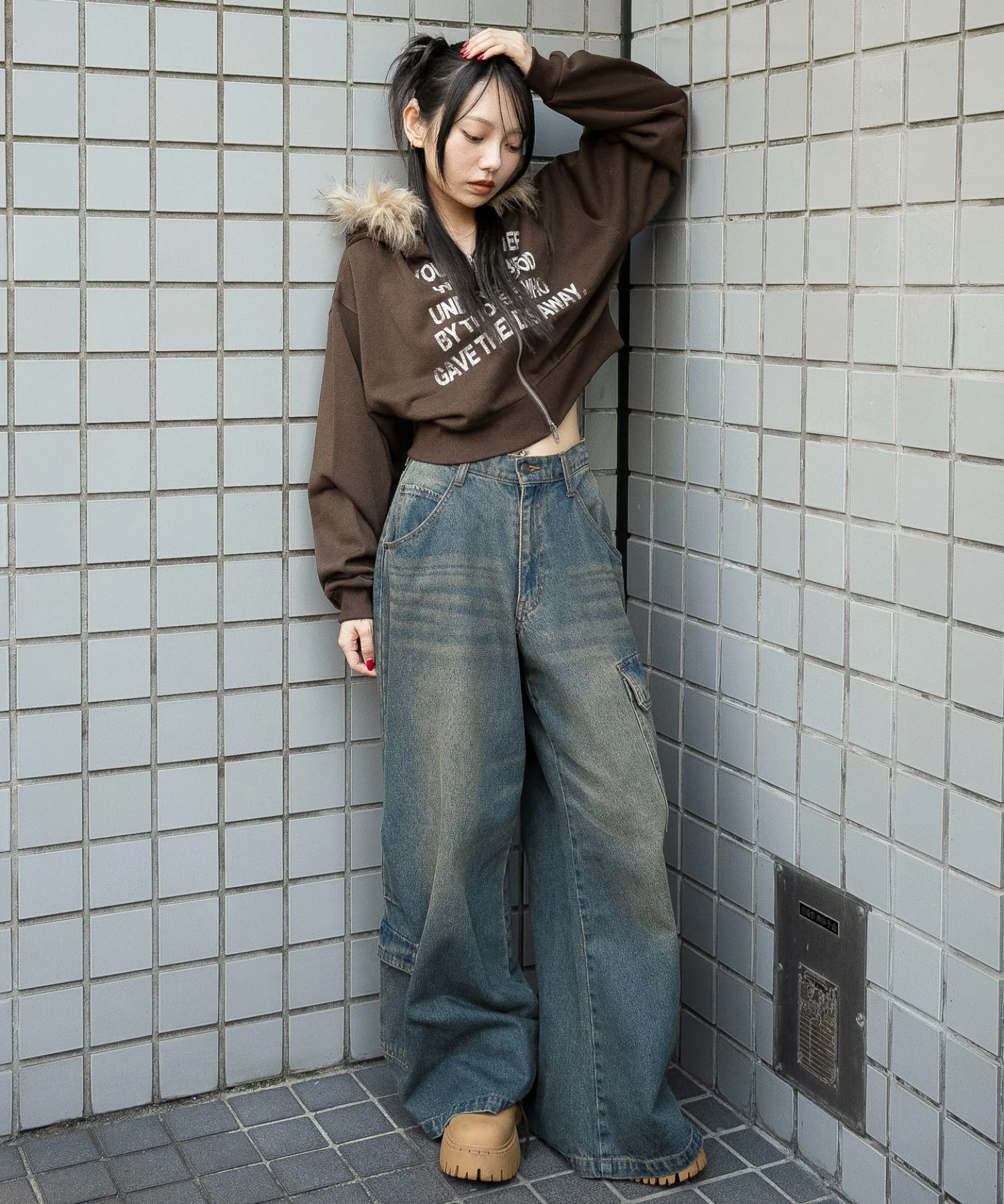ファーフードショートZIPパーカー - Image 7