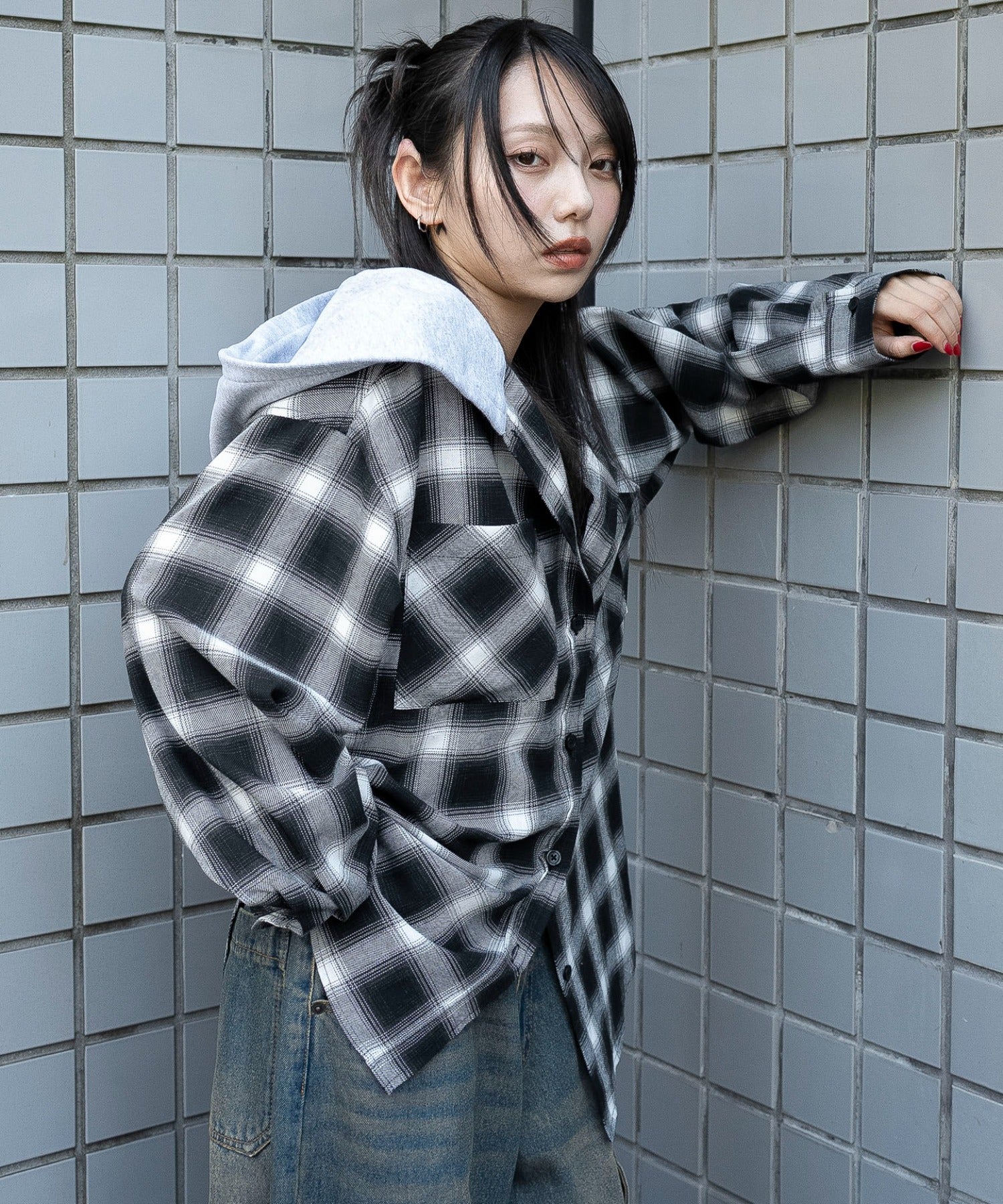 裏毛フードチェックシャツ - Image 10