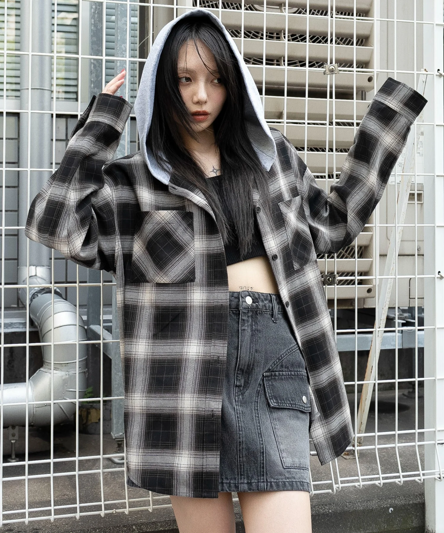 裏毛フードチェックシャツ - Image 15