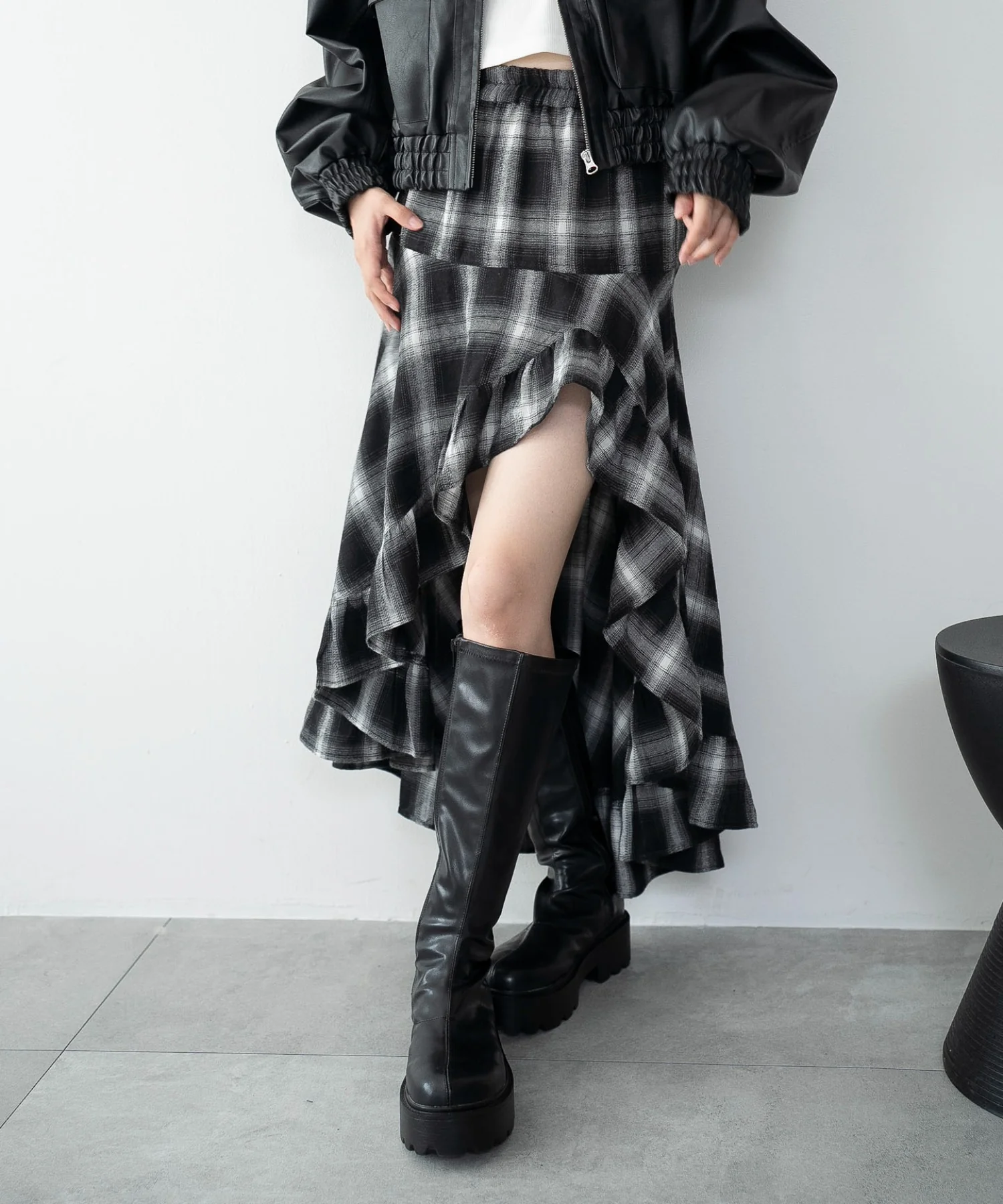 チェックアシンメトリーフリルロングスカート - Image 18