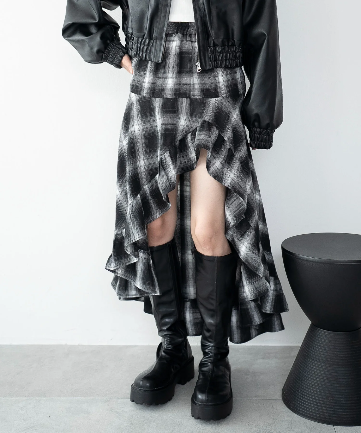 チェックアシンメトリーフリルロングスカート - Image 19